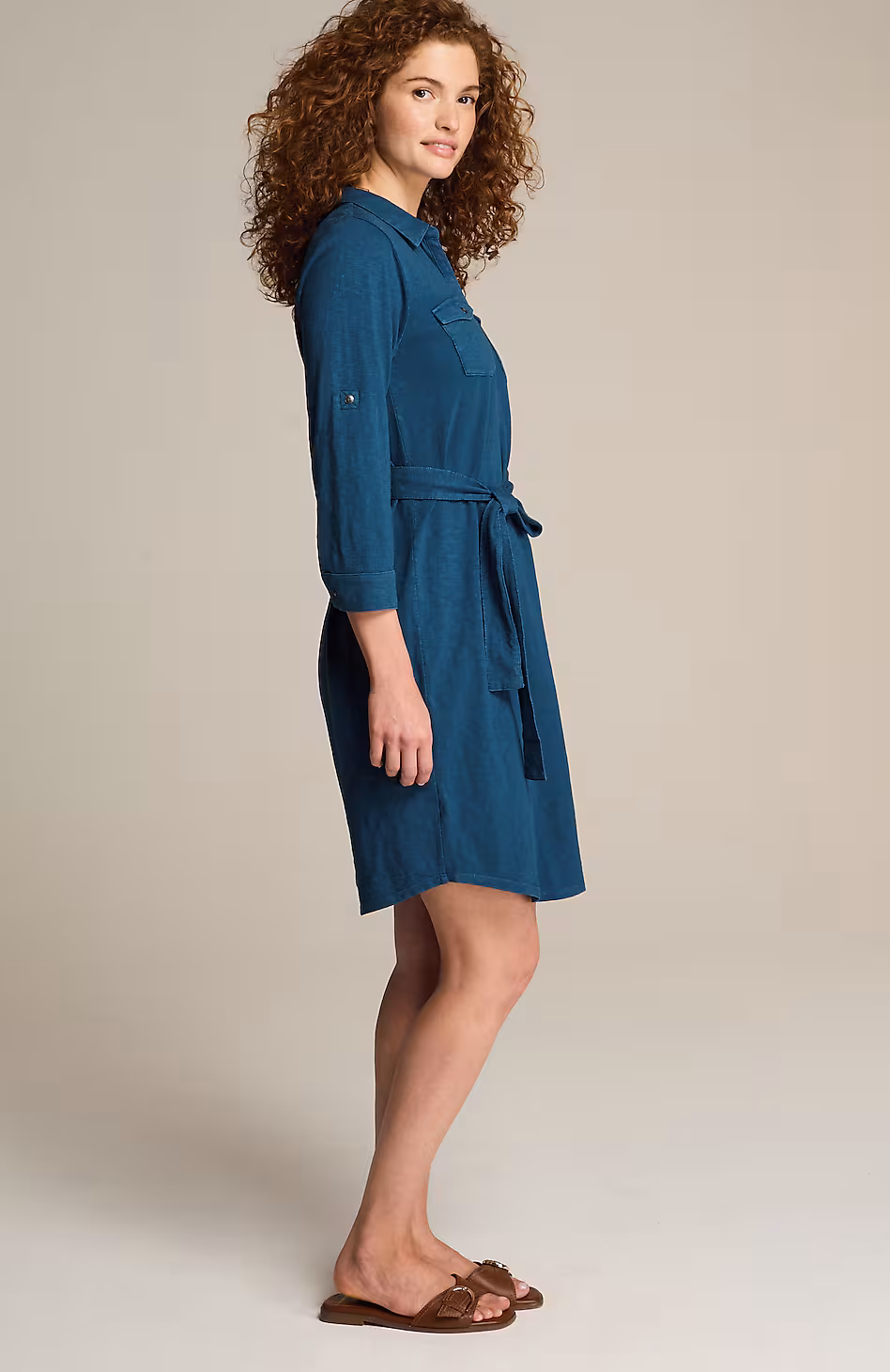 Garment-Dyed Split-Neck Shirtdress