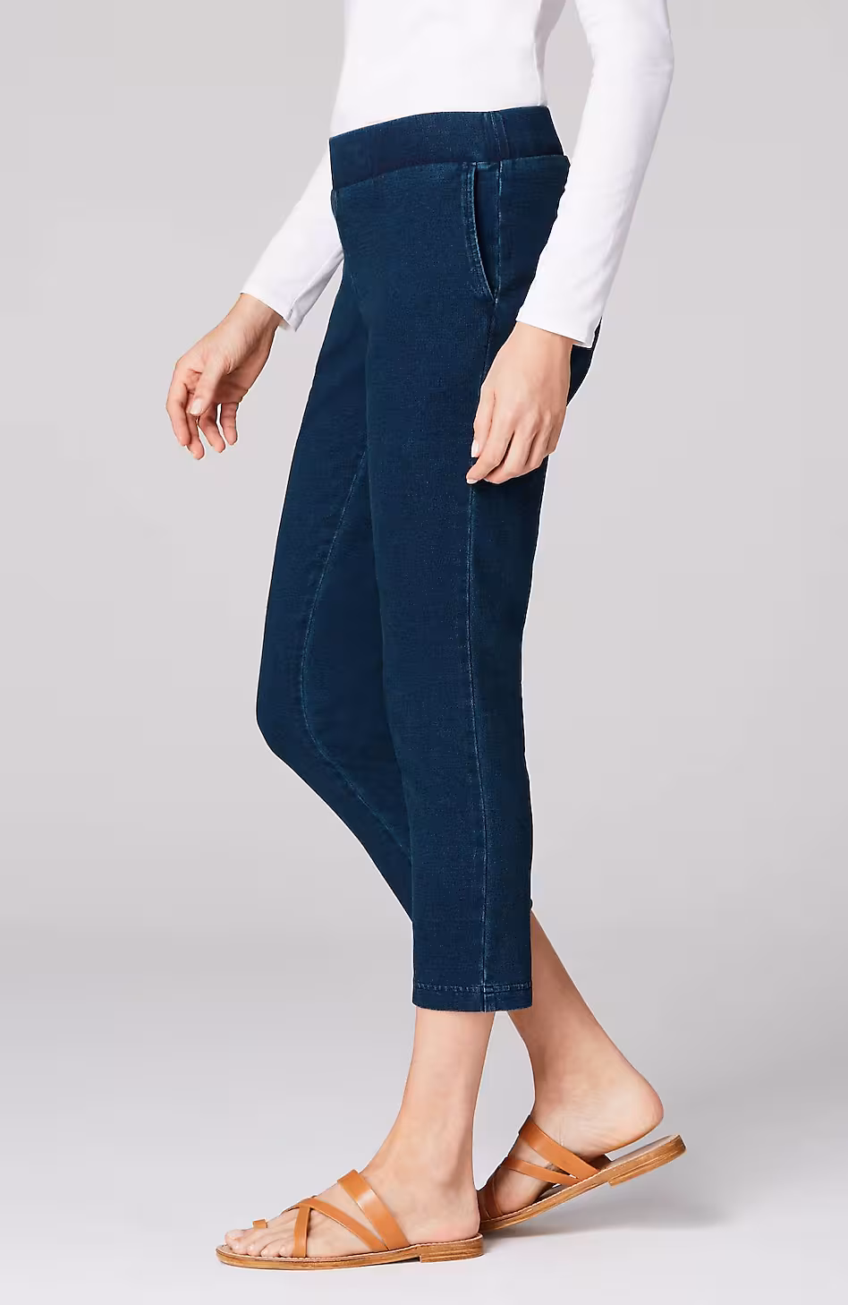 Pure Jill Indigo Knit Cropped Slim-Leg Jeans