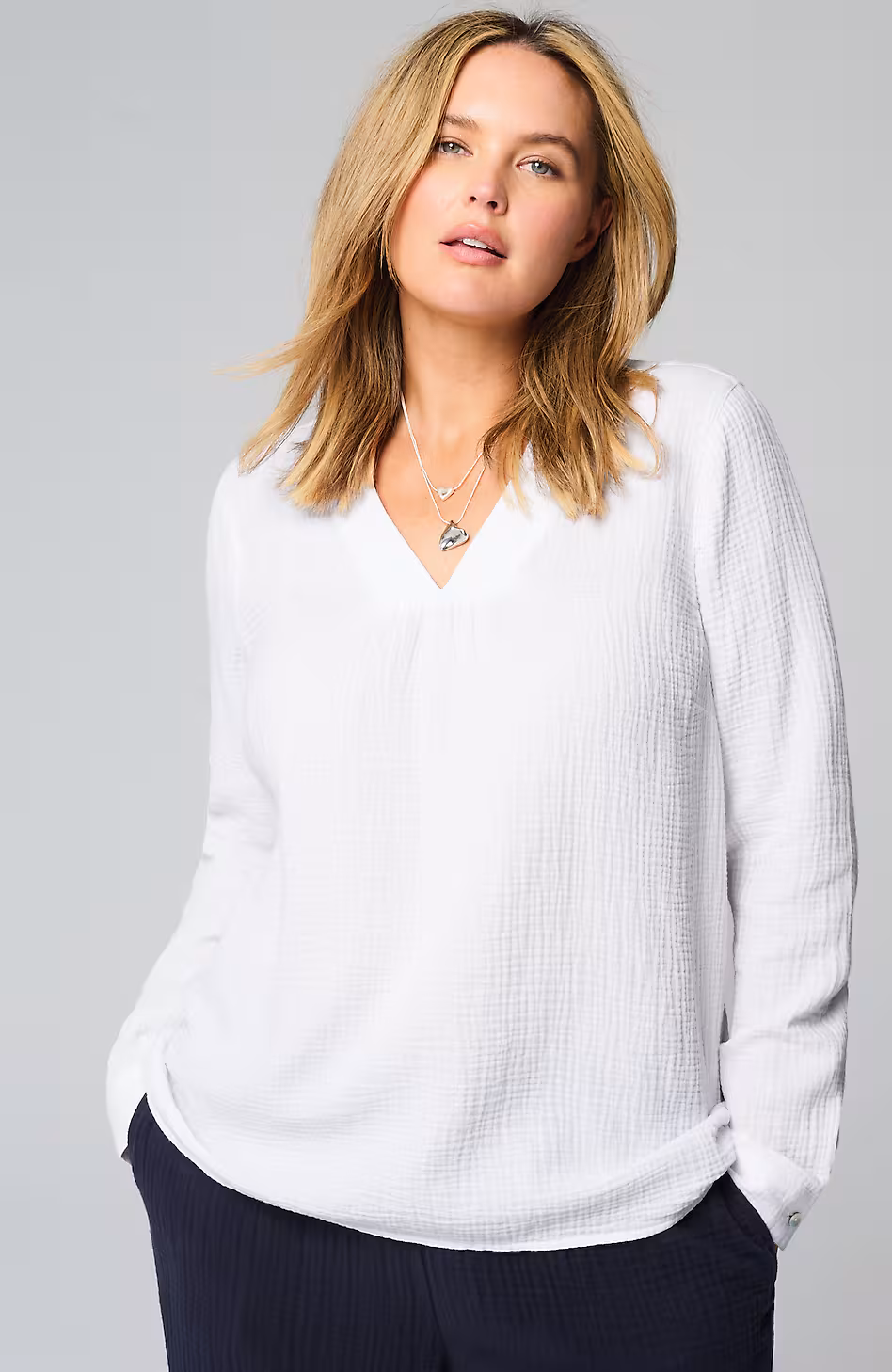 Cotton-Gauze V-Neck Top