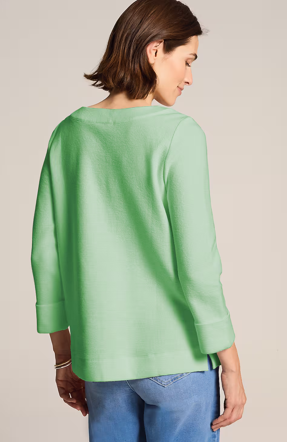 Ottoman-Knit Rolled-Cuff Top