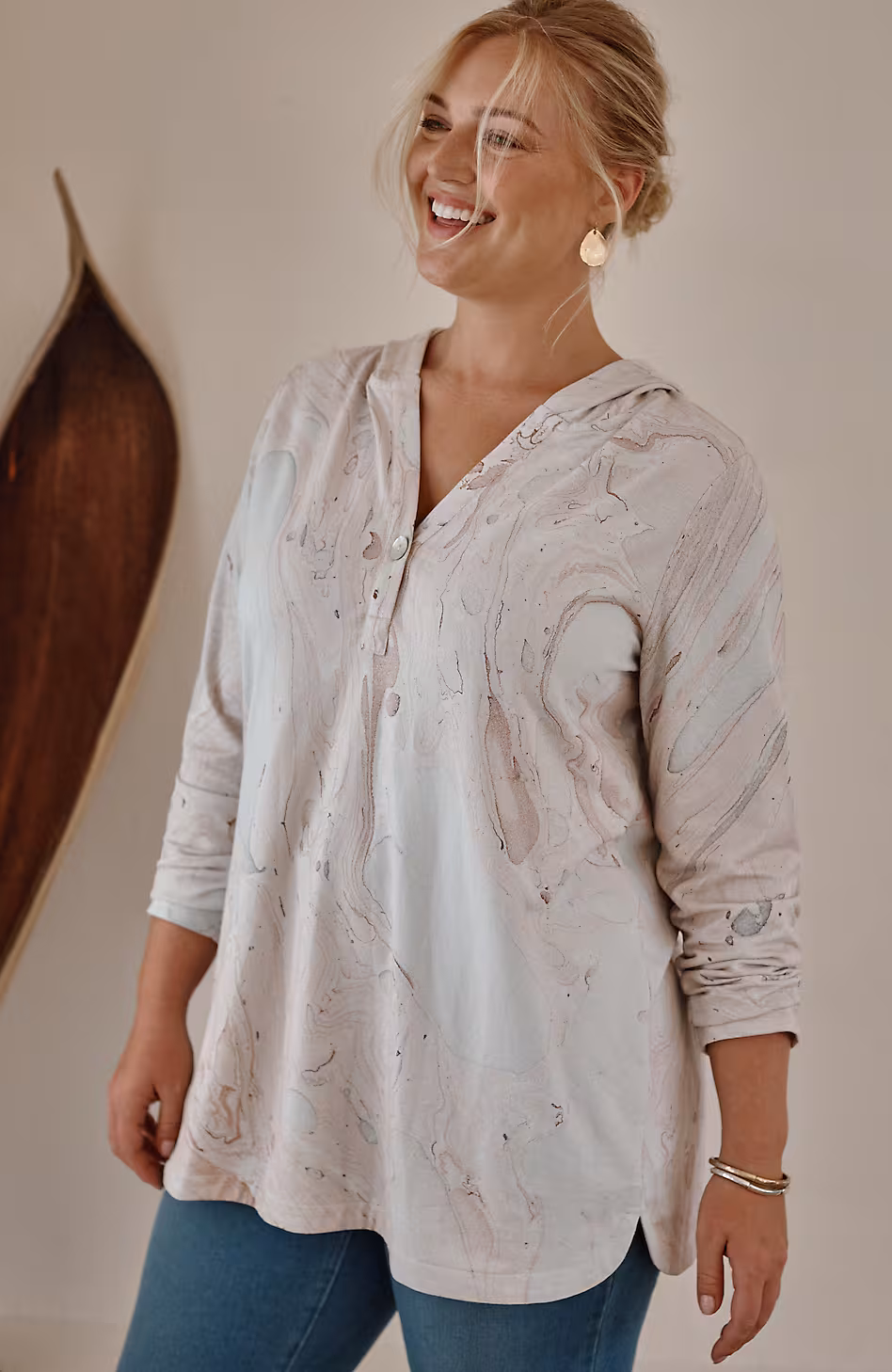 Pure Jill Marble-Dyed Hoodie Tunic
