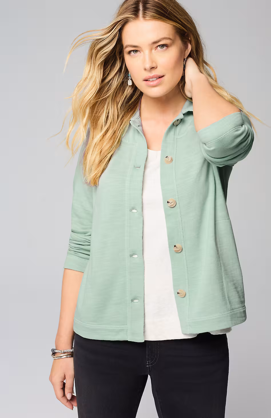 Pure Jill Tea-Dyed Button-Front Jacket