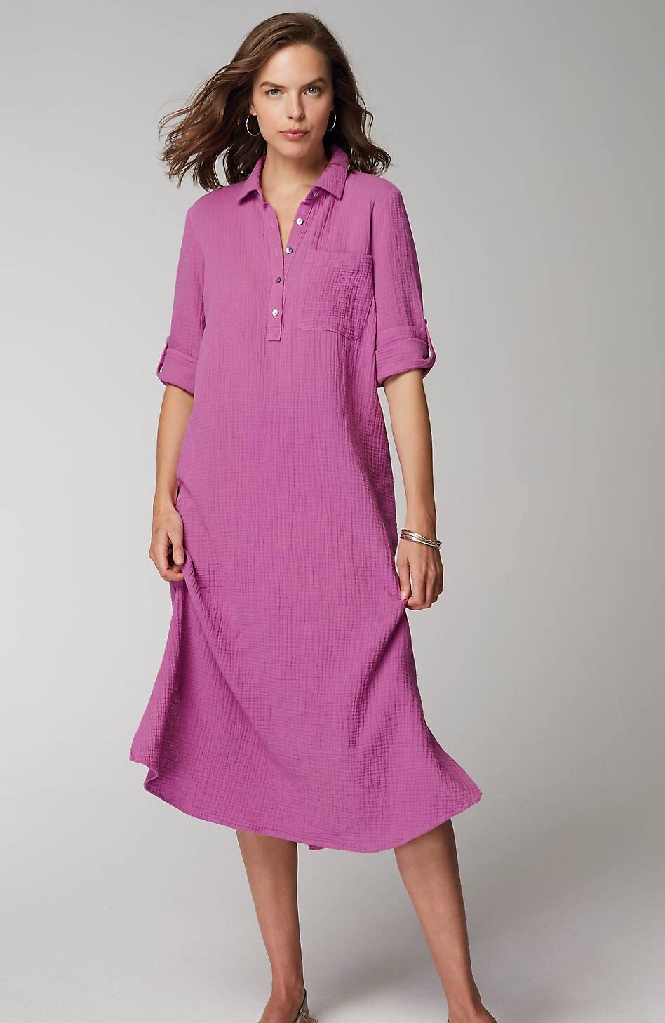 Cotton-Gauze One-Pocket Shirtdress