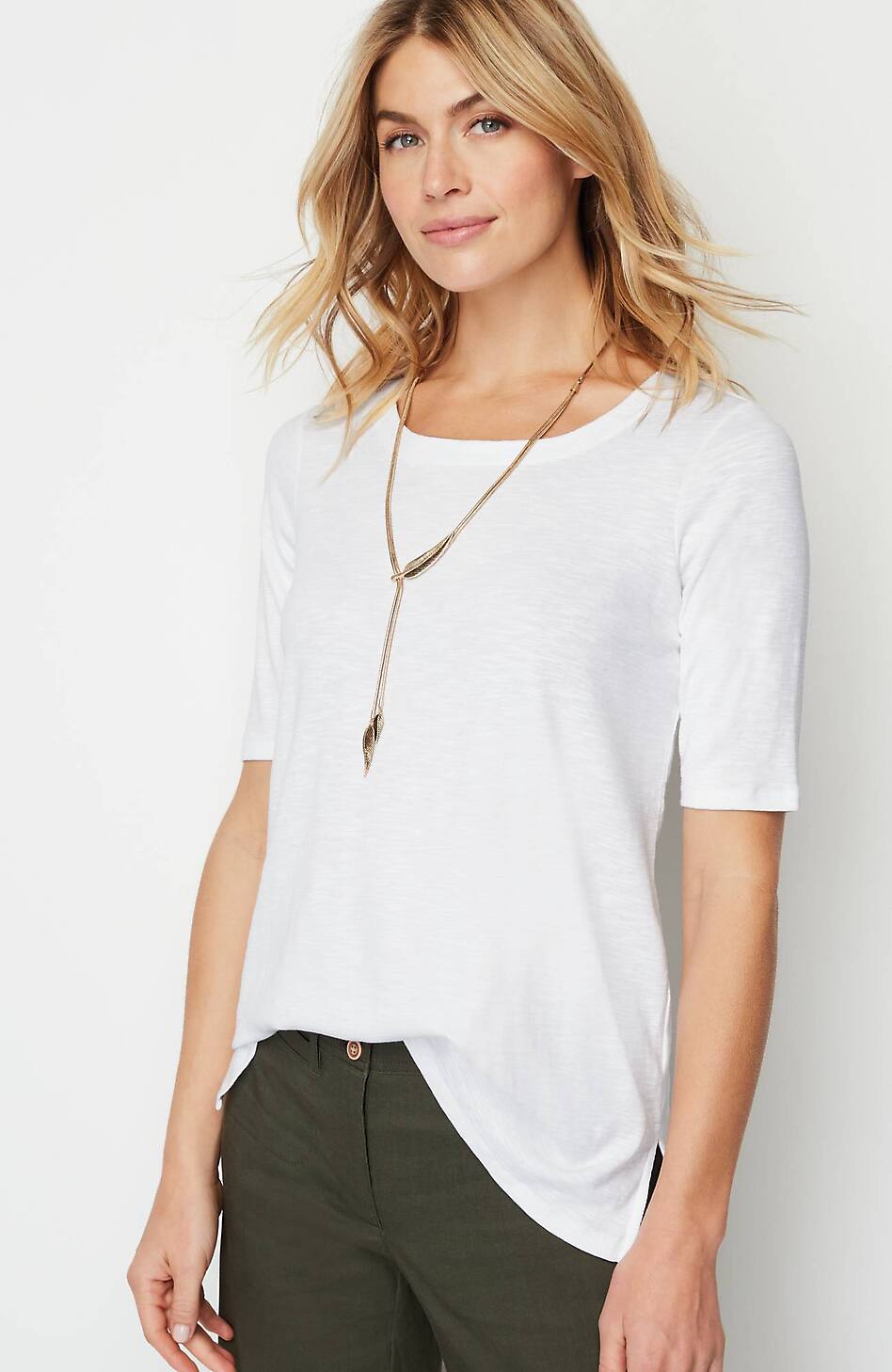 Pima-Slub Scoop-Neck Side-Slit Tee