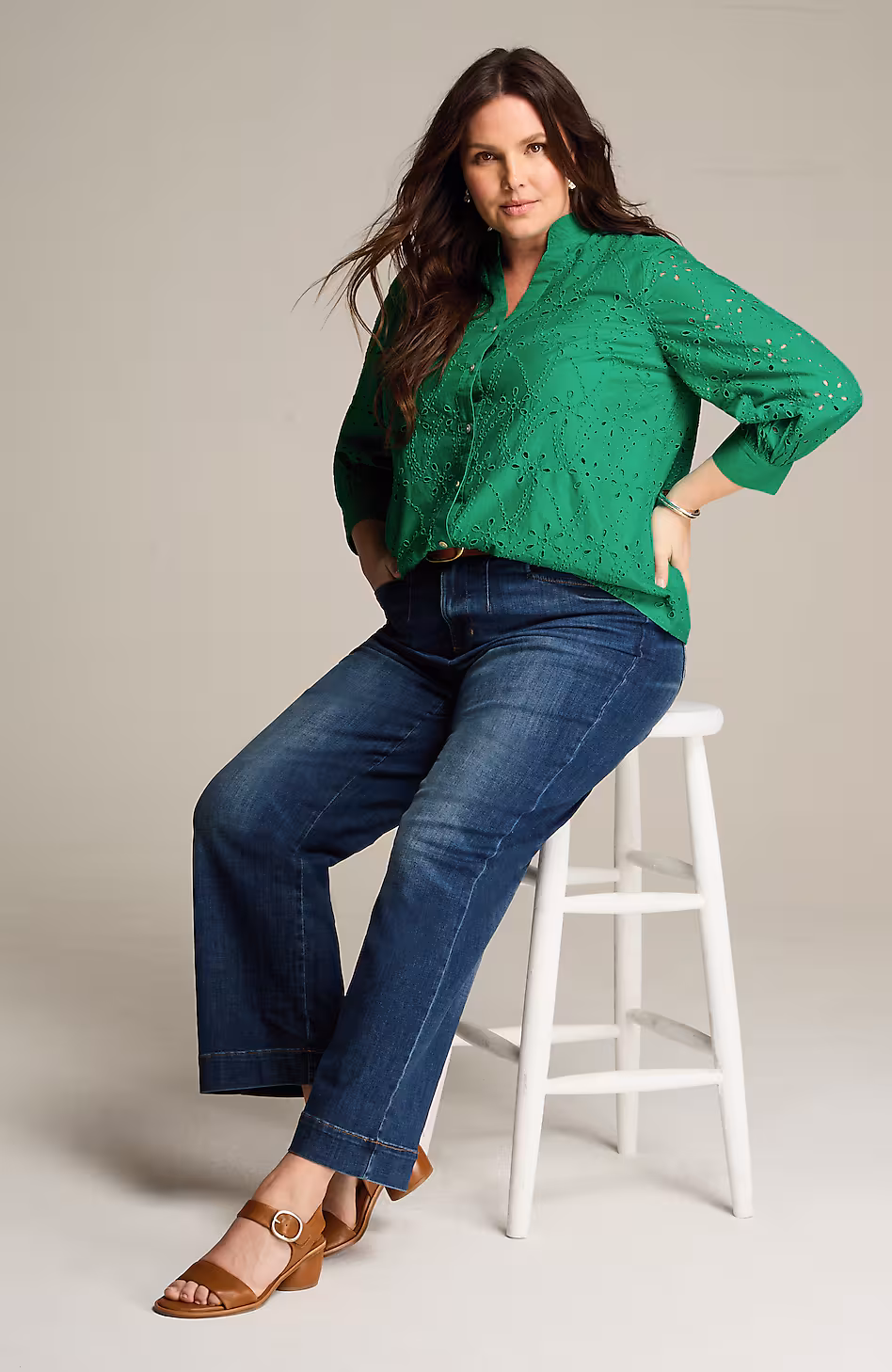 Eyelet Button-Front Top