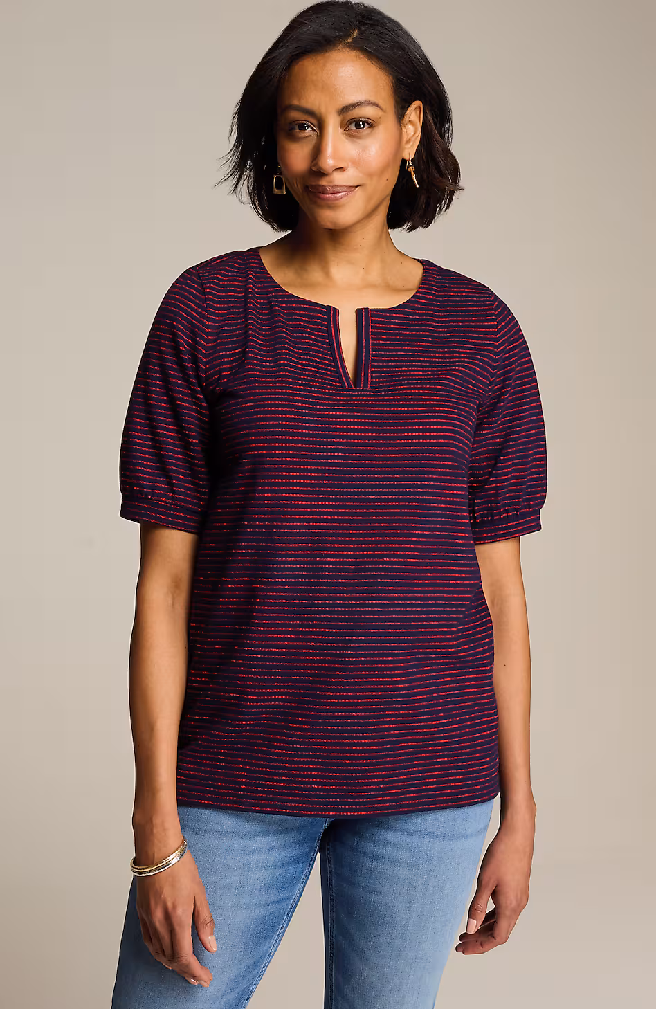 Striped-Jacquard Top
