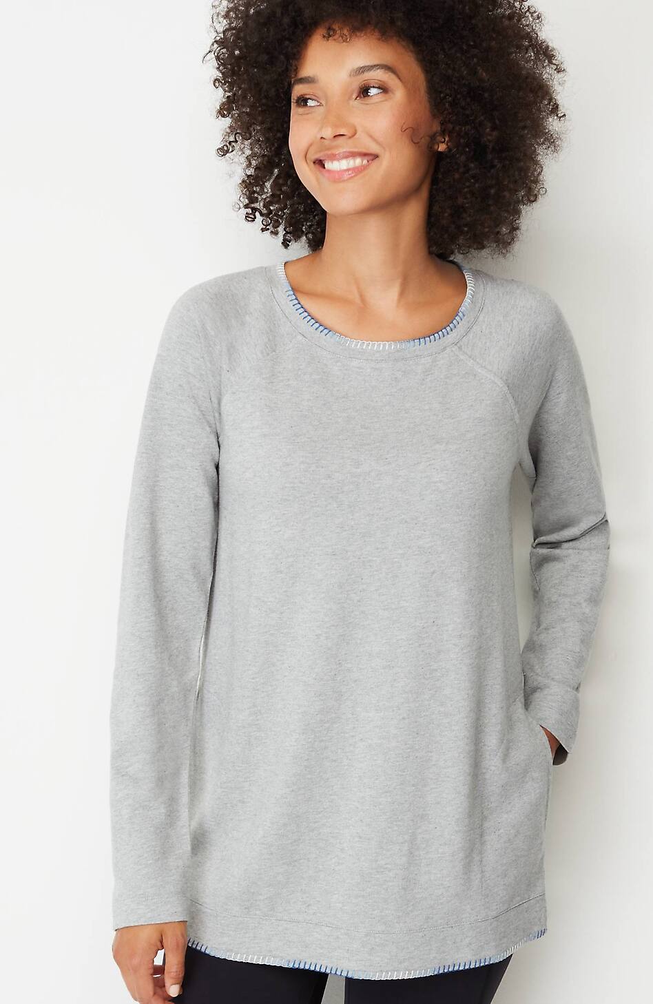 Fit Ombré-Stitched Tunic Sweatshirt
