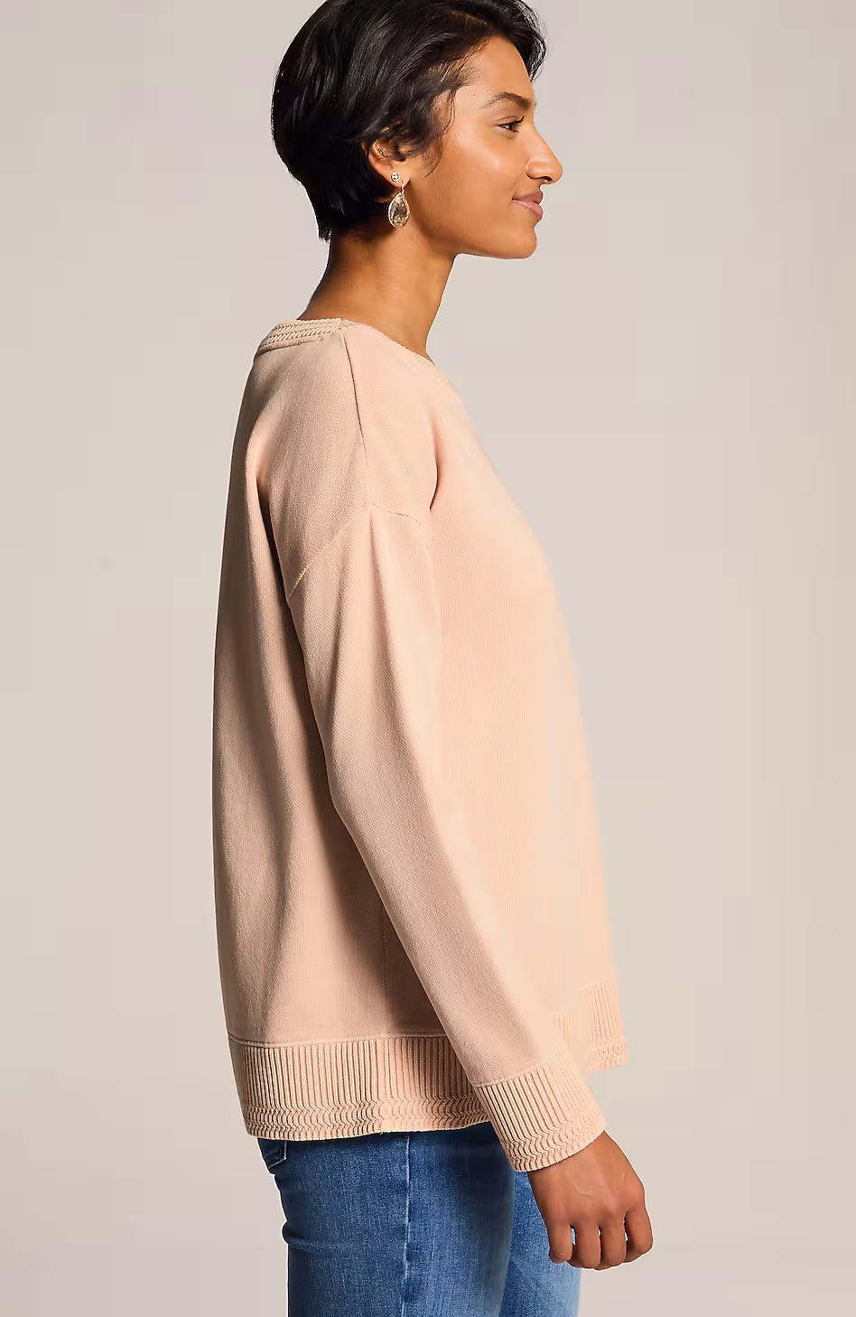 Sweater-Trimmed Garment-Dyed Pullover