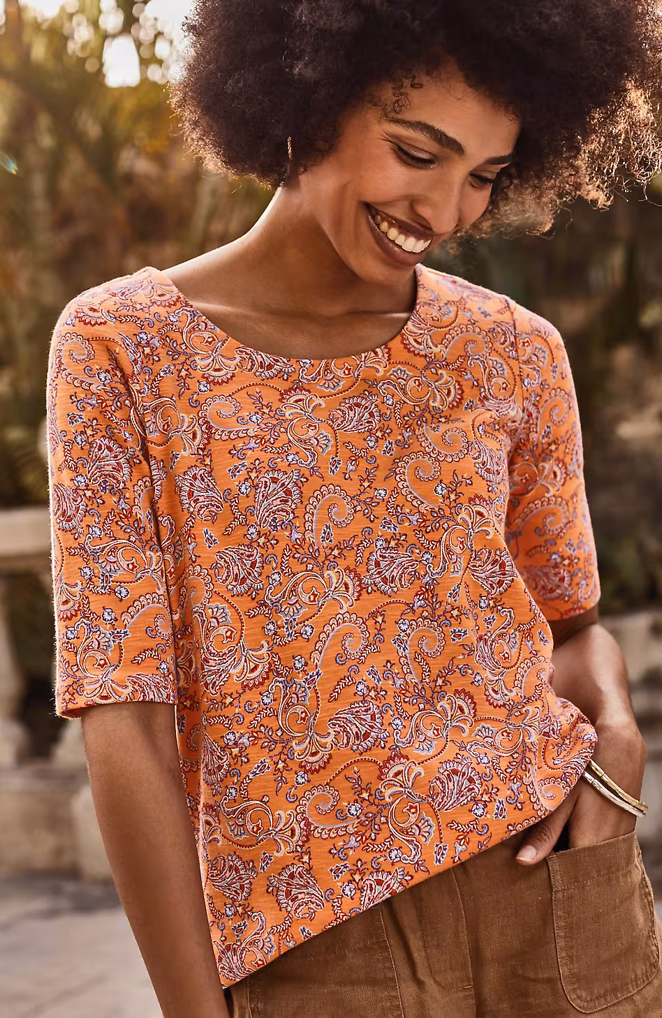 Pima-Slub Scoop-Neck Side-Slit Tee