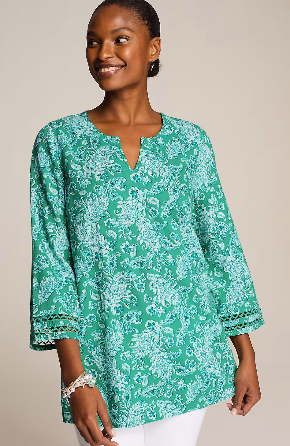 Linen-Blend Trimmed Tunic
