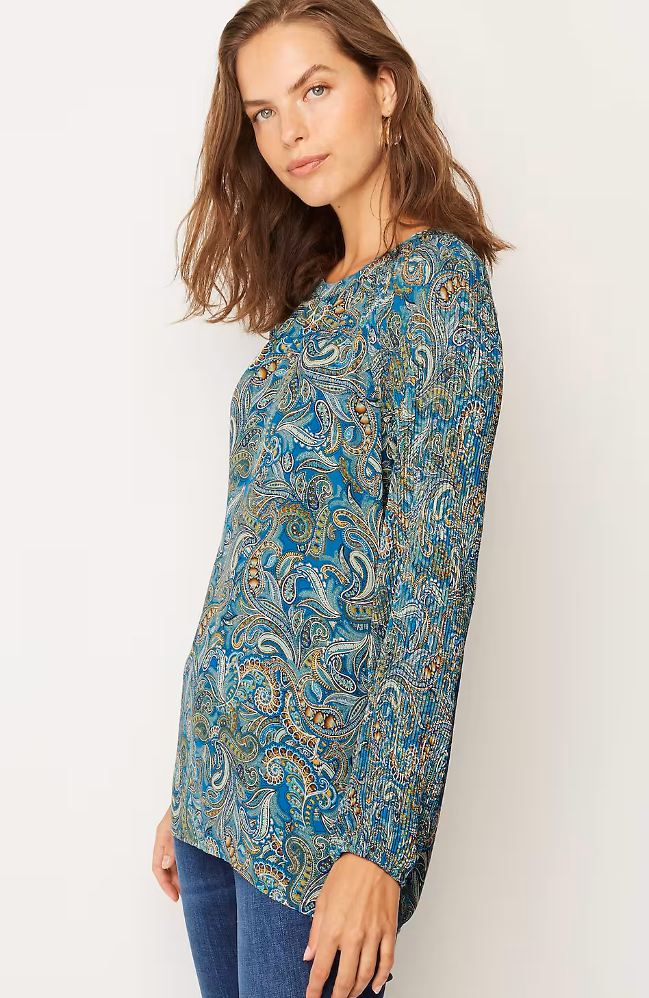 Paisley Pleated-Sleeves Tunic