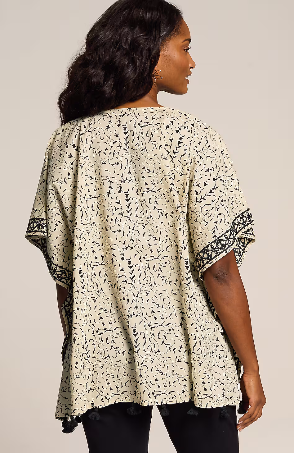 Embroidered Tasseled V-Neck Poncho