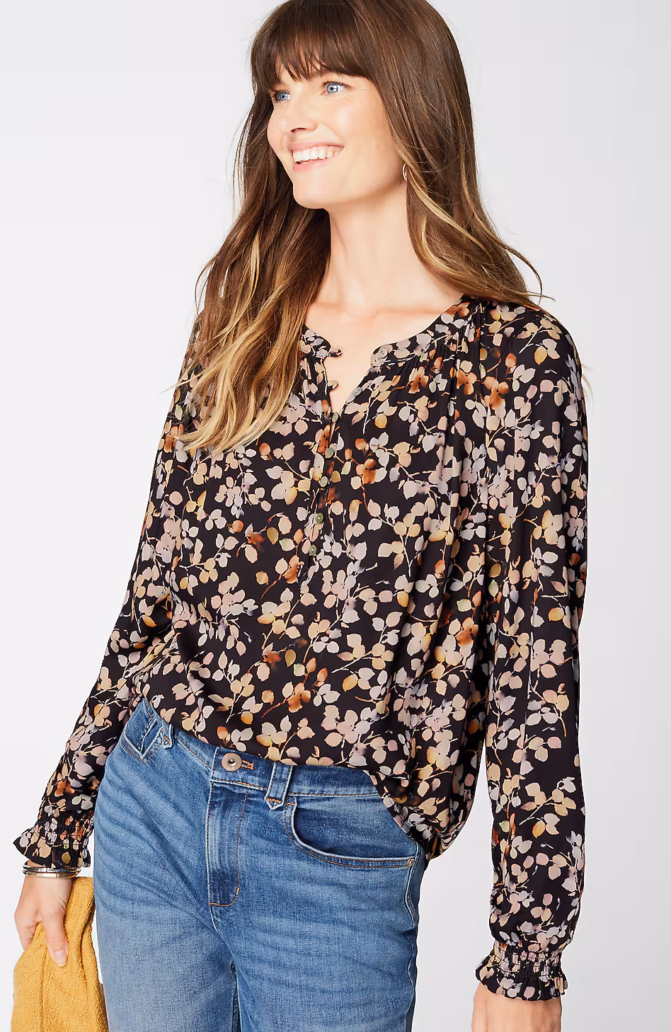 Artistic Leaves Printed Satin Top