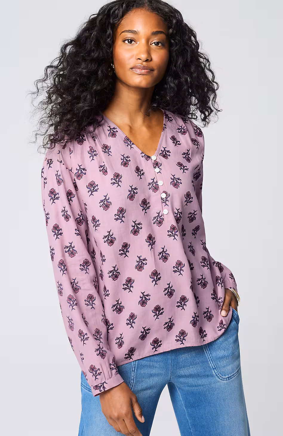 Pure Jill Organically Grown Cotton Block-Print Top
