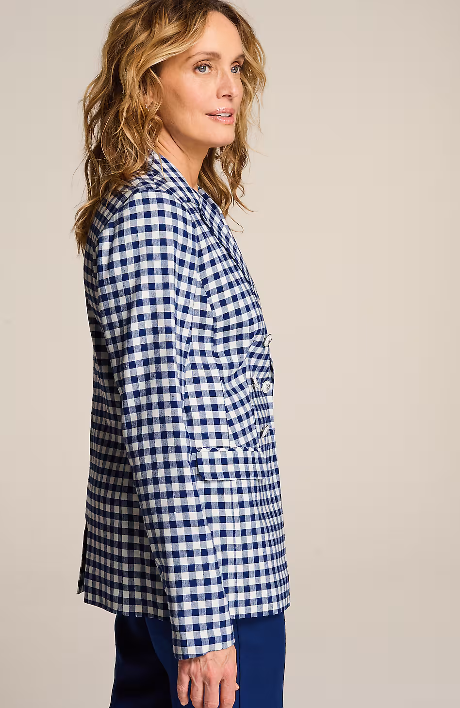 Linen-Stretch Double-Breasted Blazer