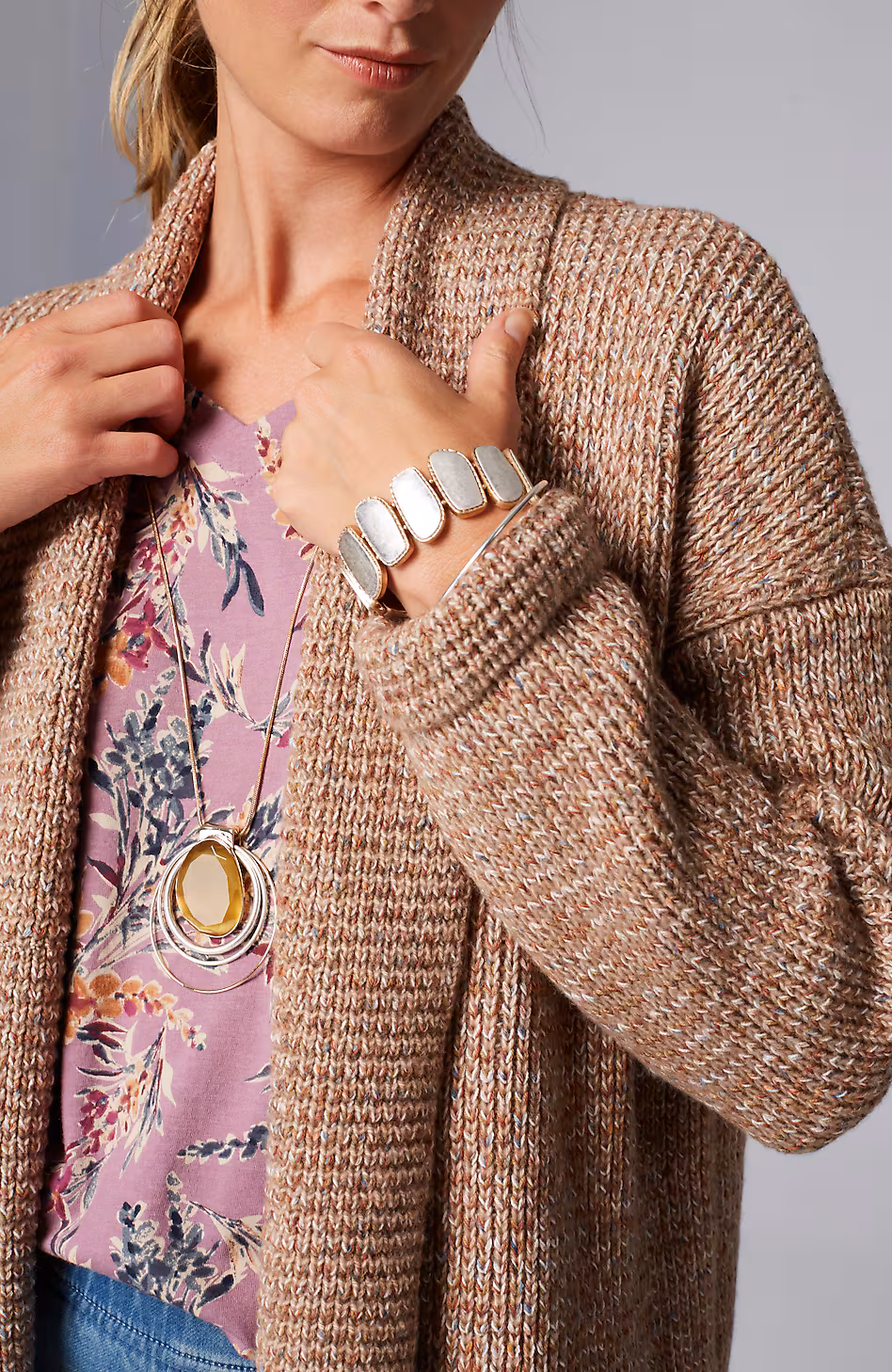 Pure Jill Ribbed-Texture Shawl-Collar Cardi