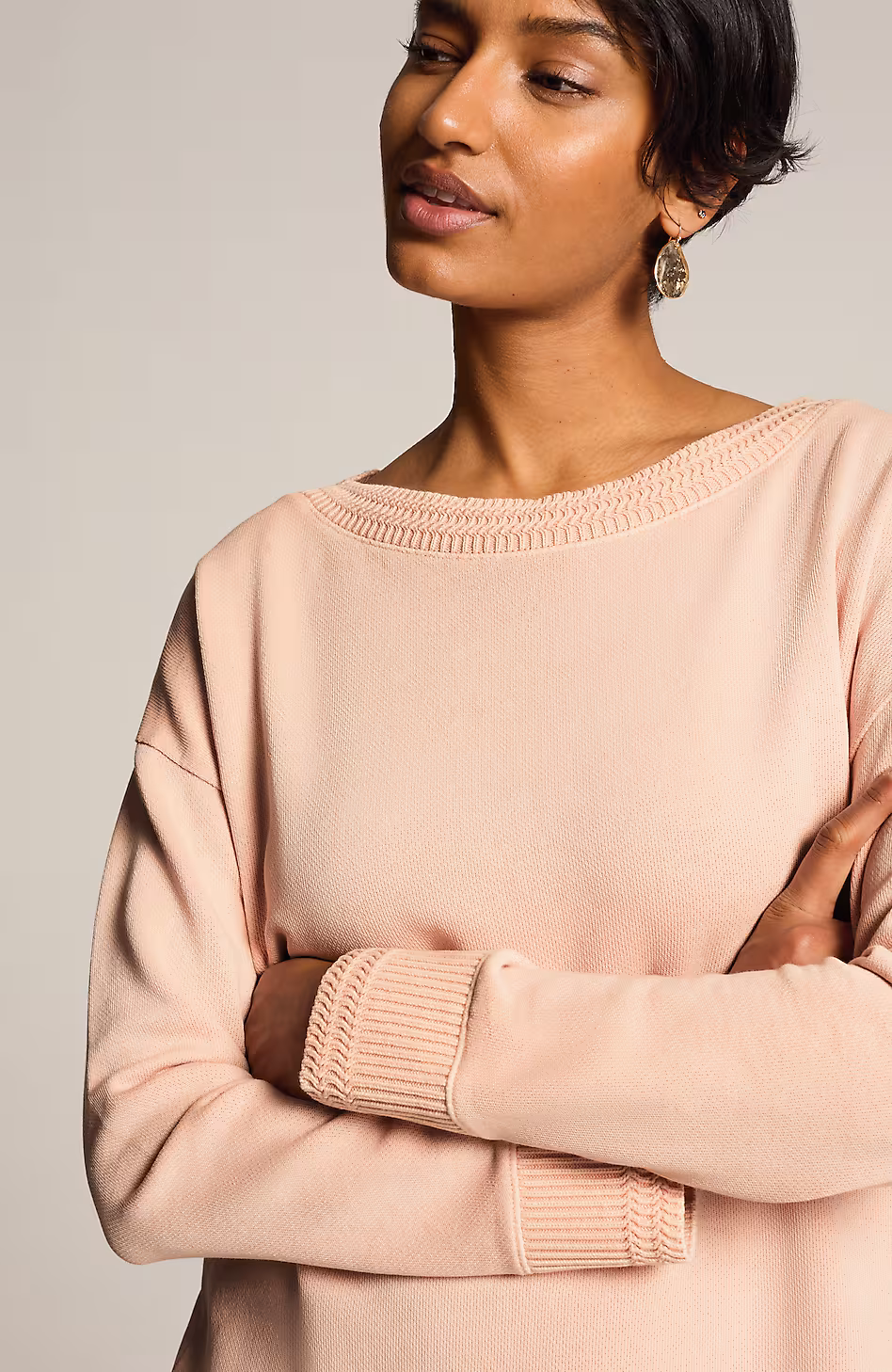 Sweater-Trimmed Garment-Dyed Pullover