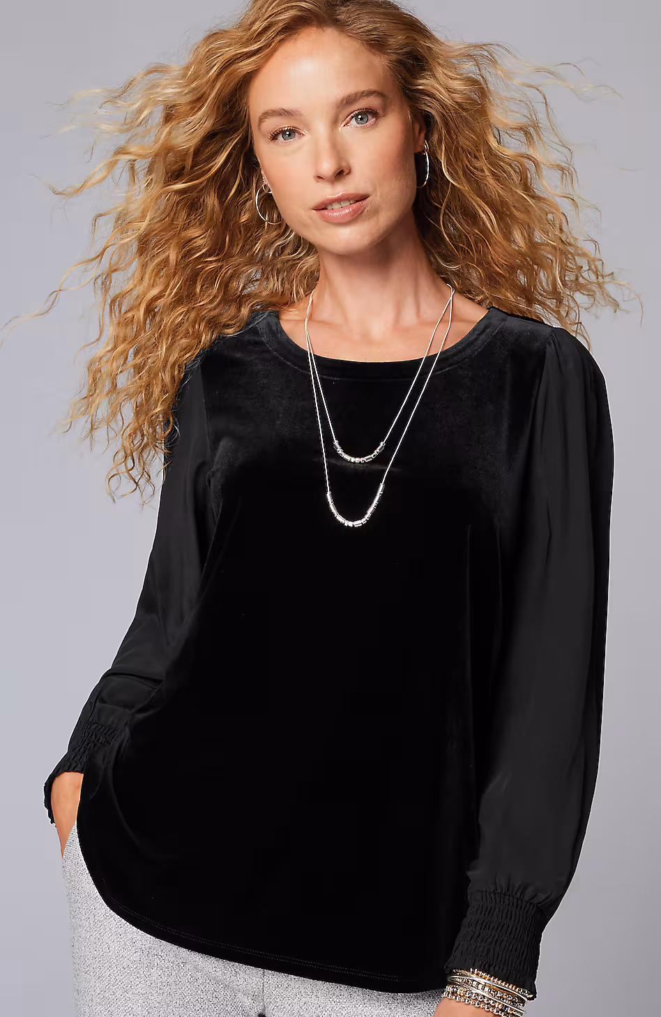 Velour Mixed-Media Top