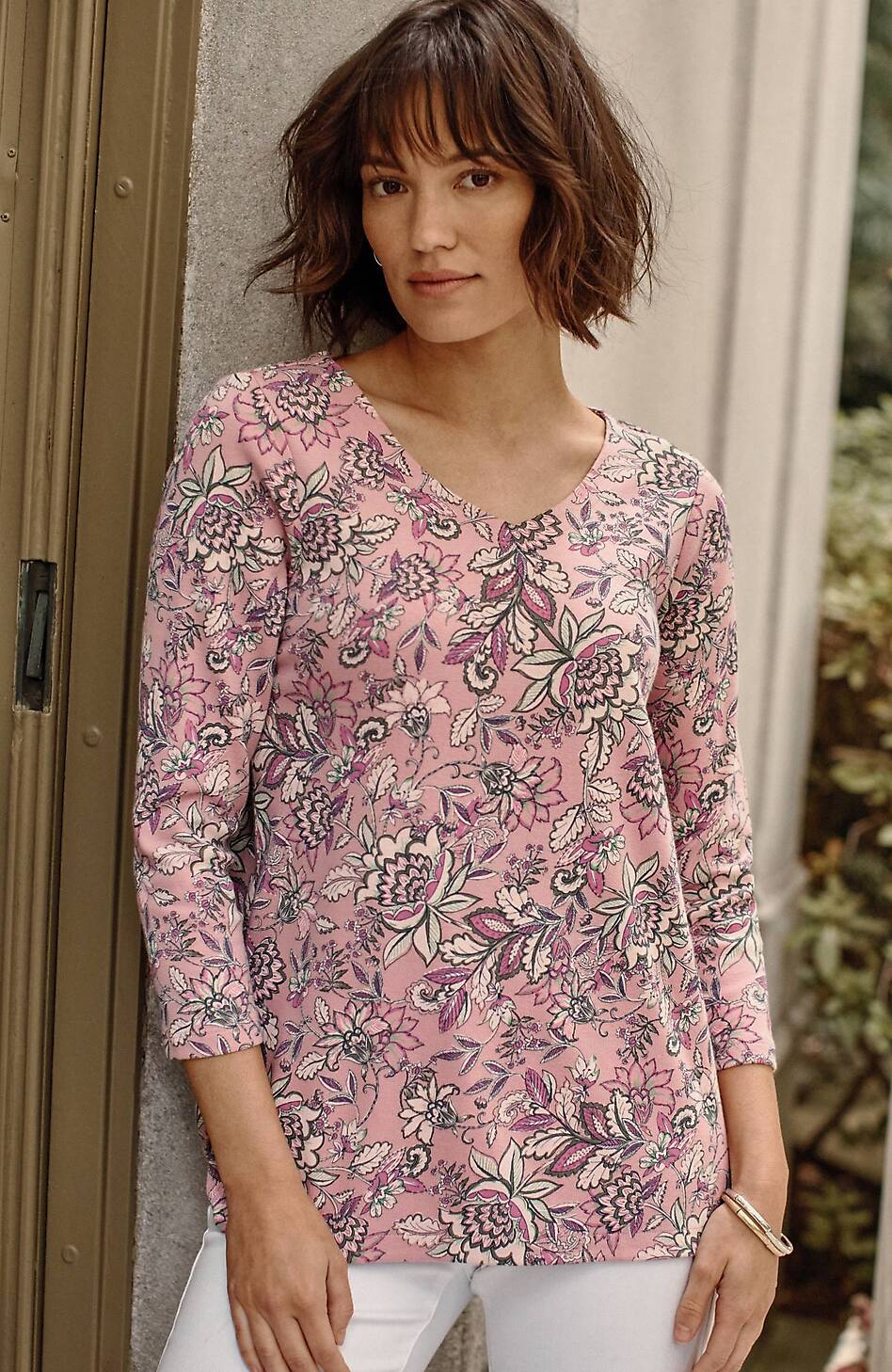 Pima 3/4-Sleeve V-Neck Tee