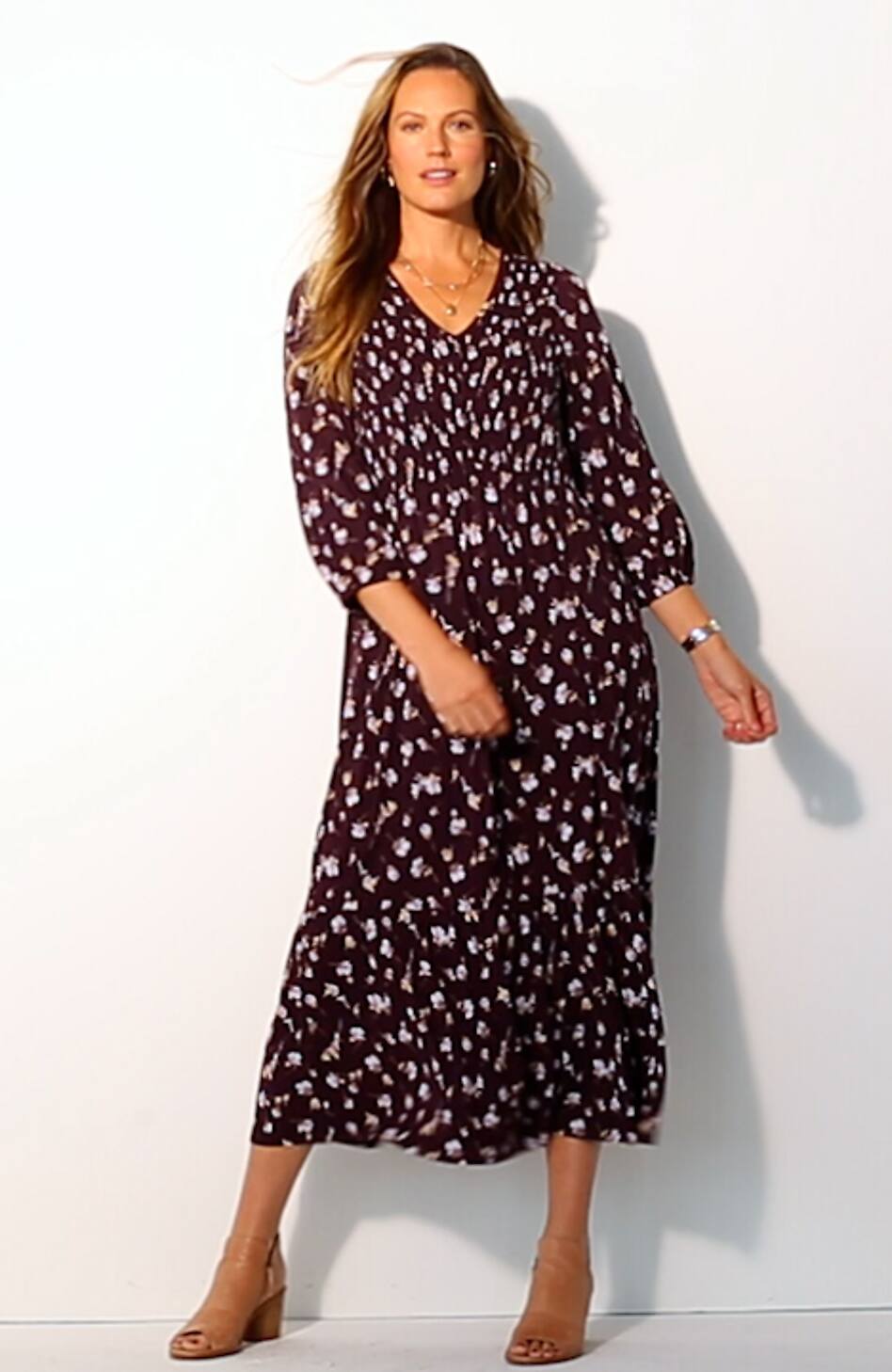 Tiered Flounced-Hem Midi Dress