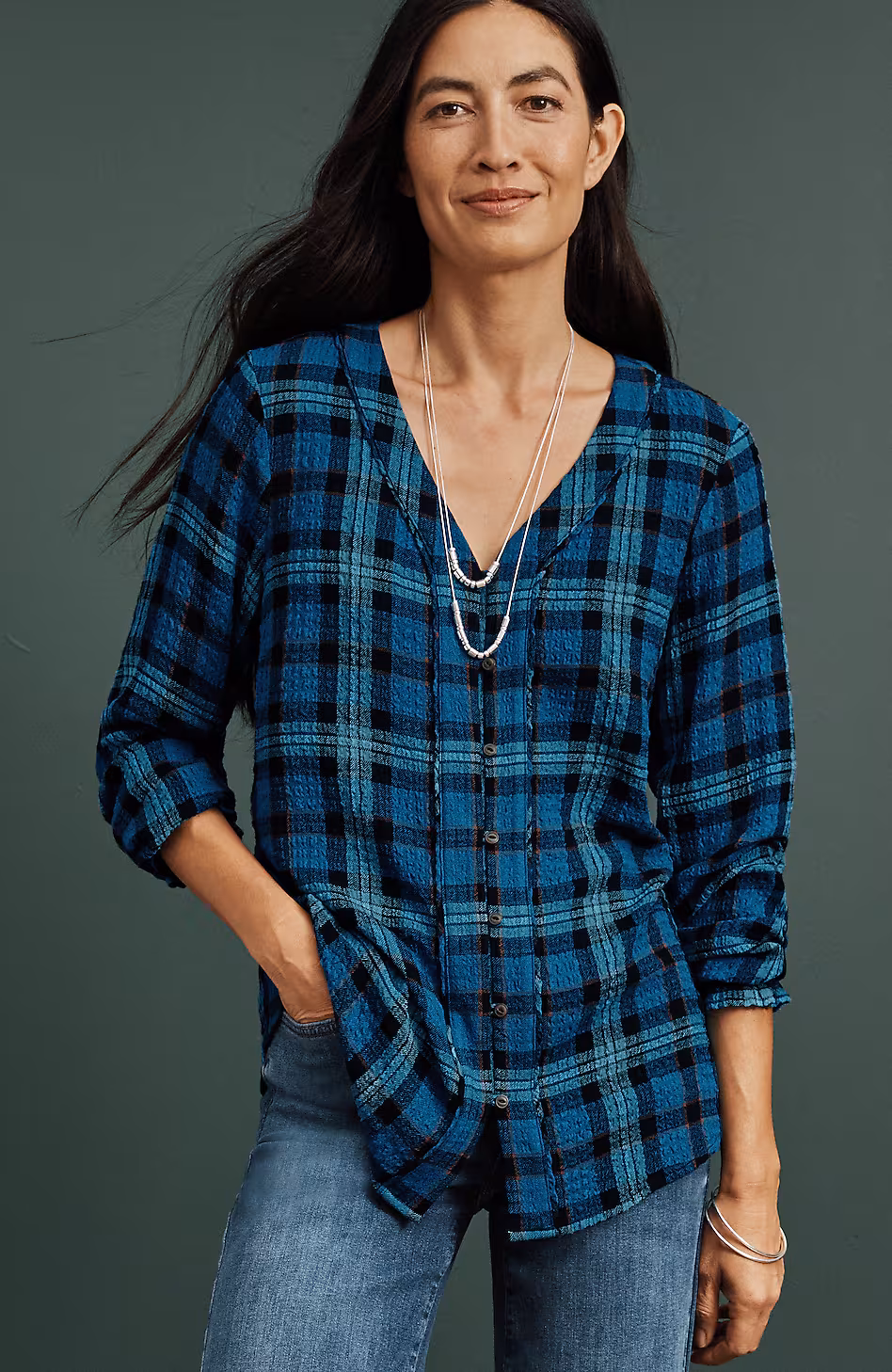 Crinkled Plaid Top