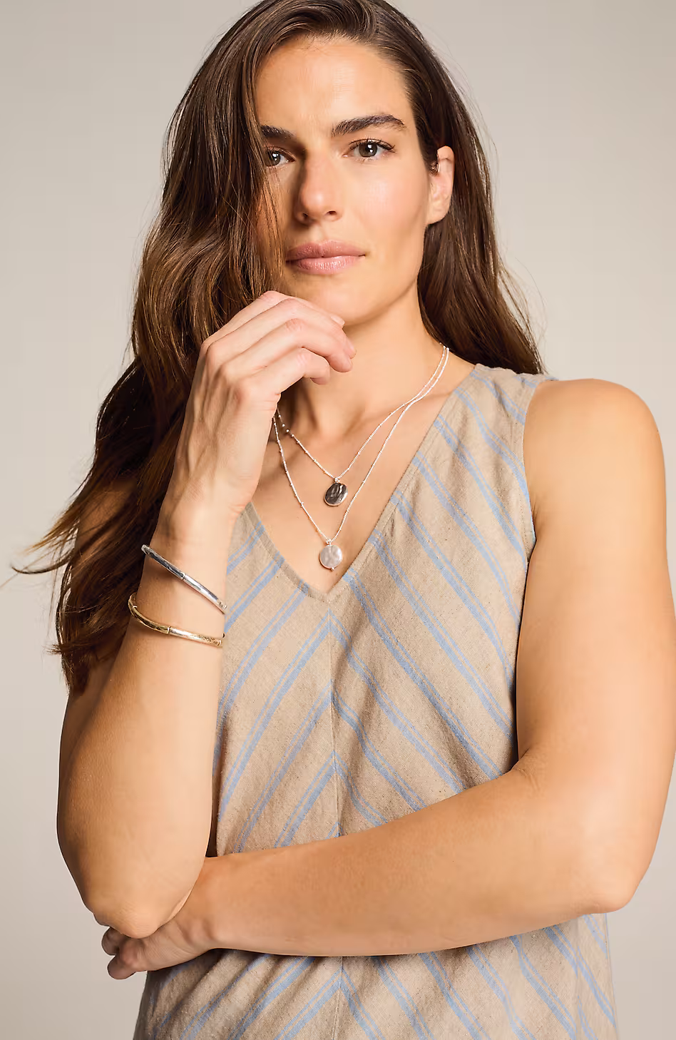 Linen Seamed Striped Dress