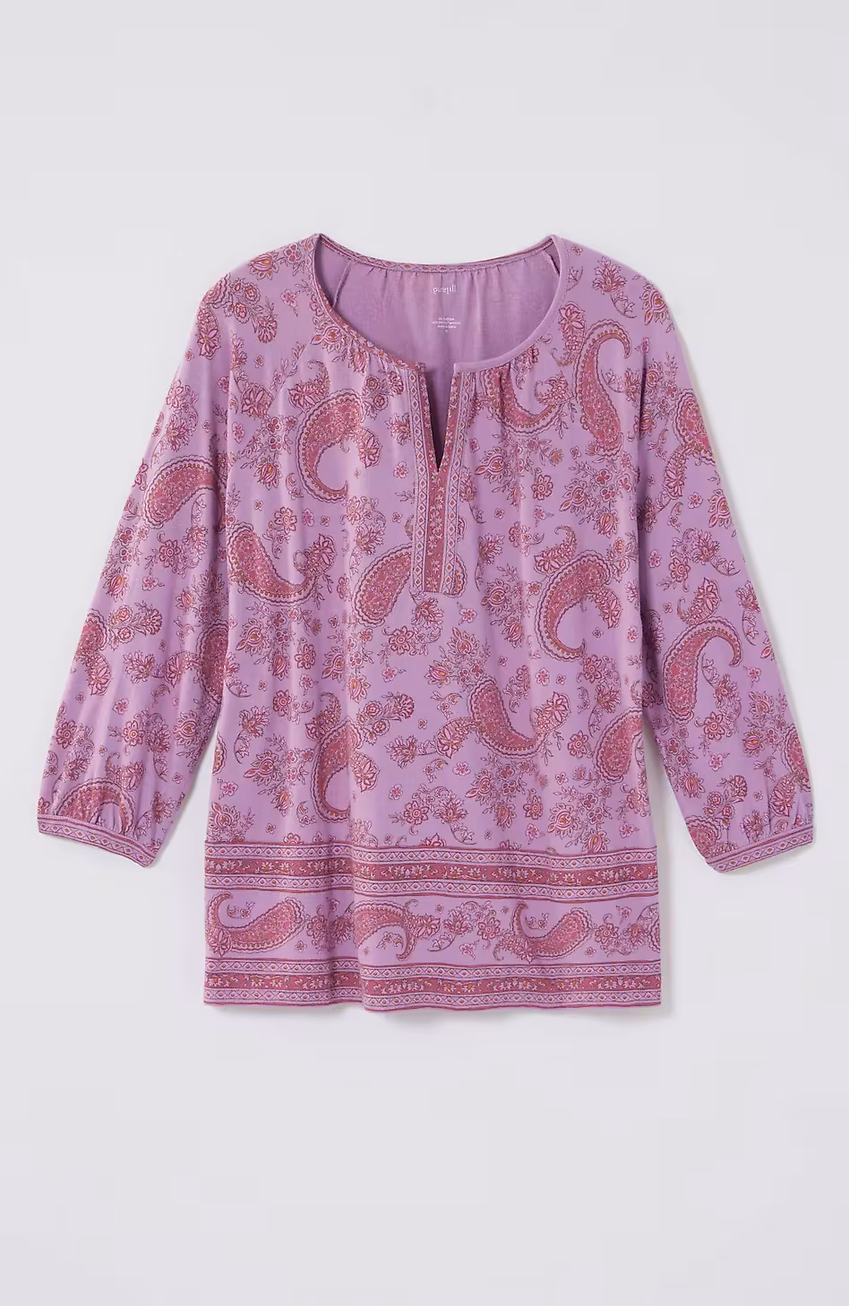 Pure Jill Split-Neck Border-Printed Top