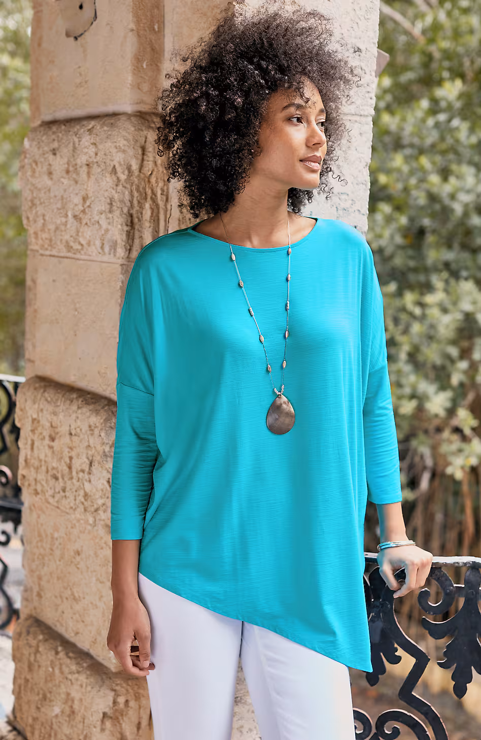 Wearever Slub-Knit Asymmetric Dipped-Hem Top