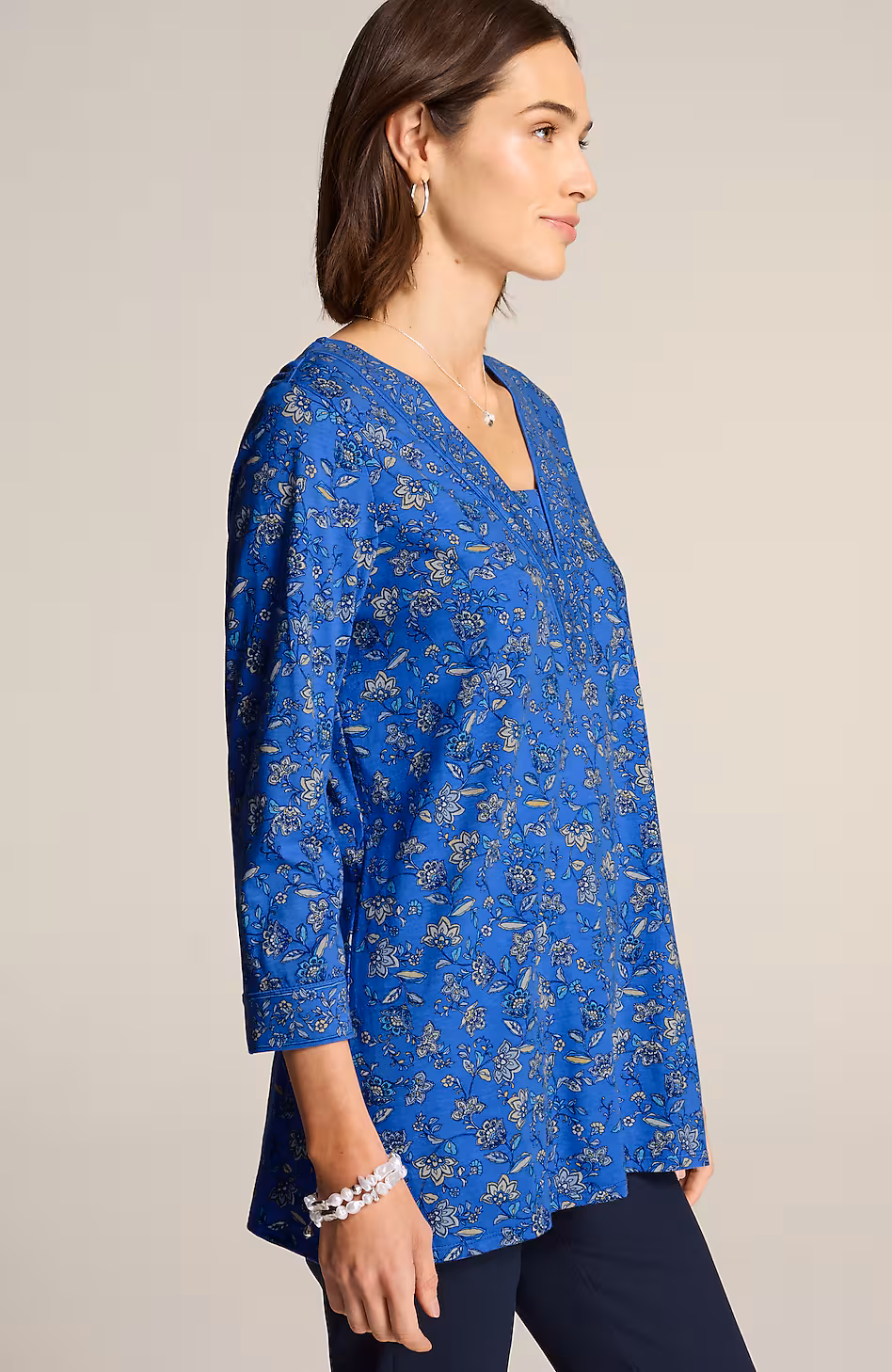 Border-Printed V-Neck Tunic