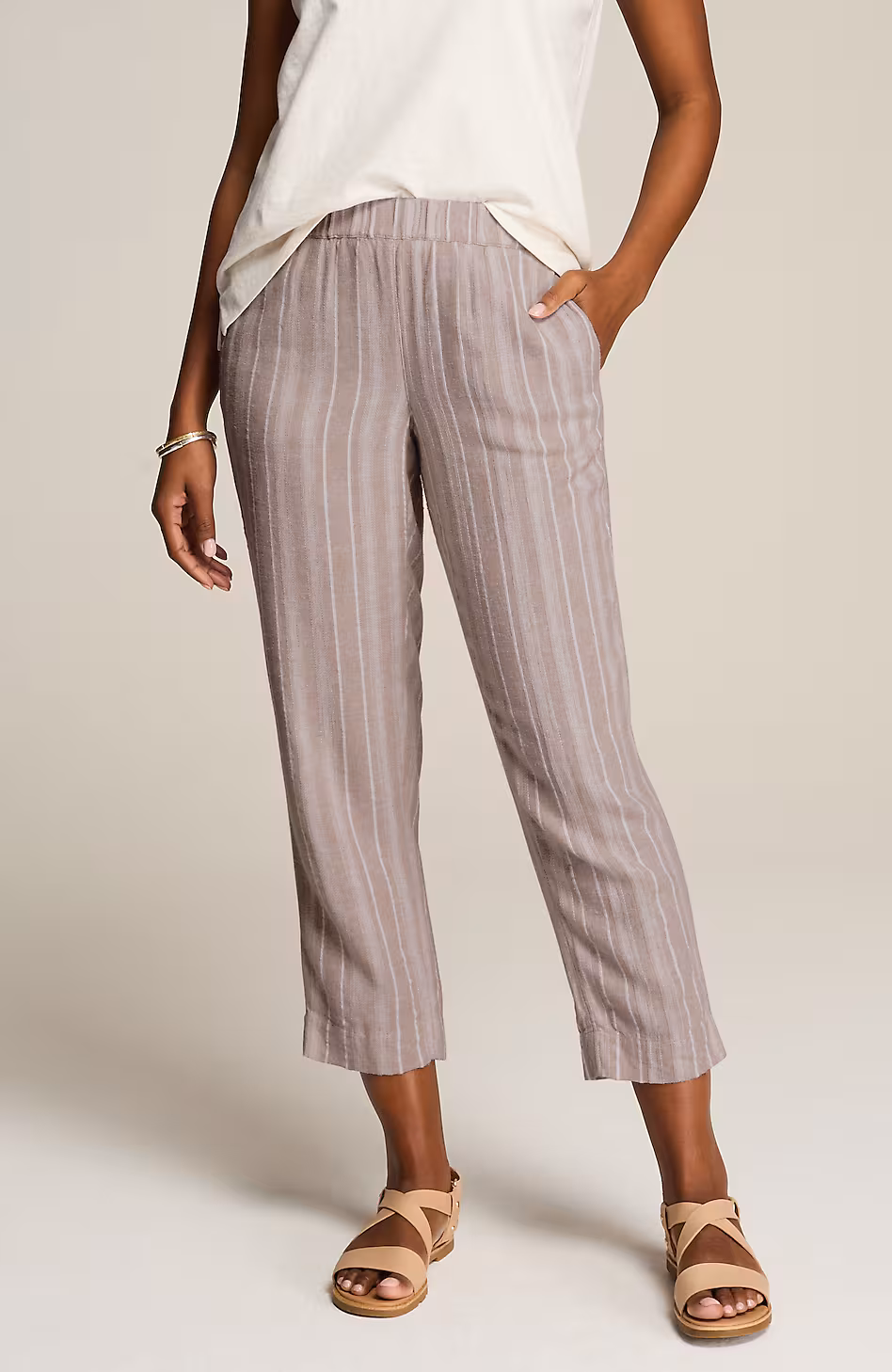 Pure Jill Textured-Stripes Cropped Pants