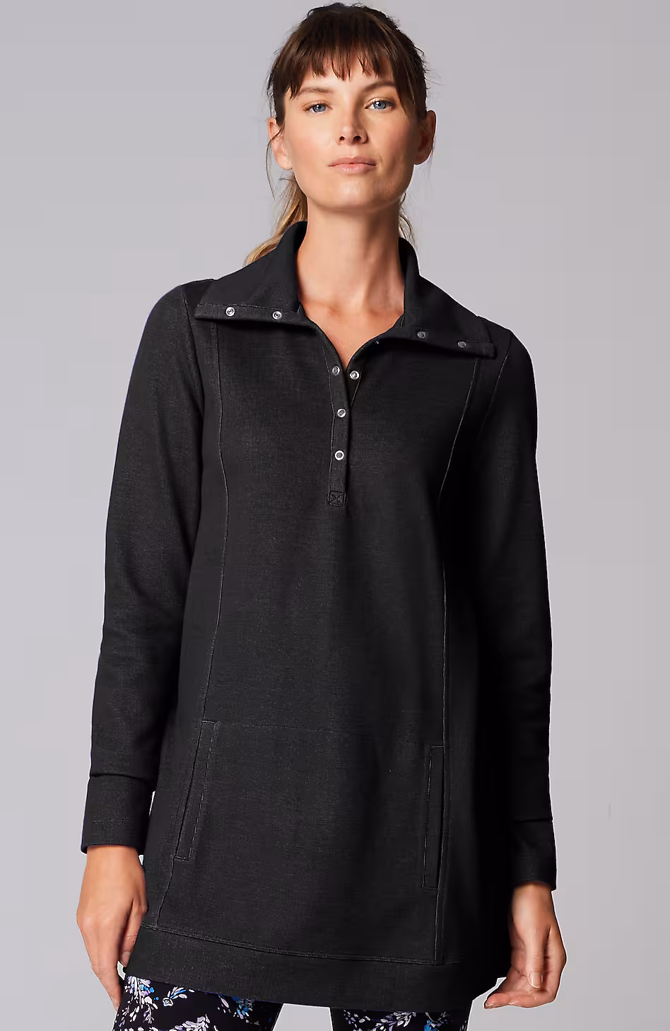 Fit Double-Knit Snap-Collared Tunic