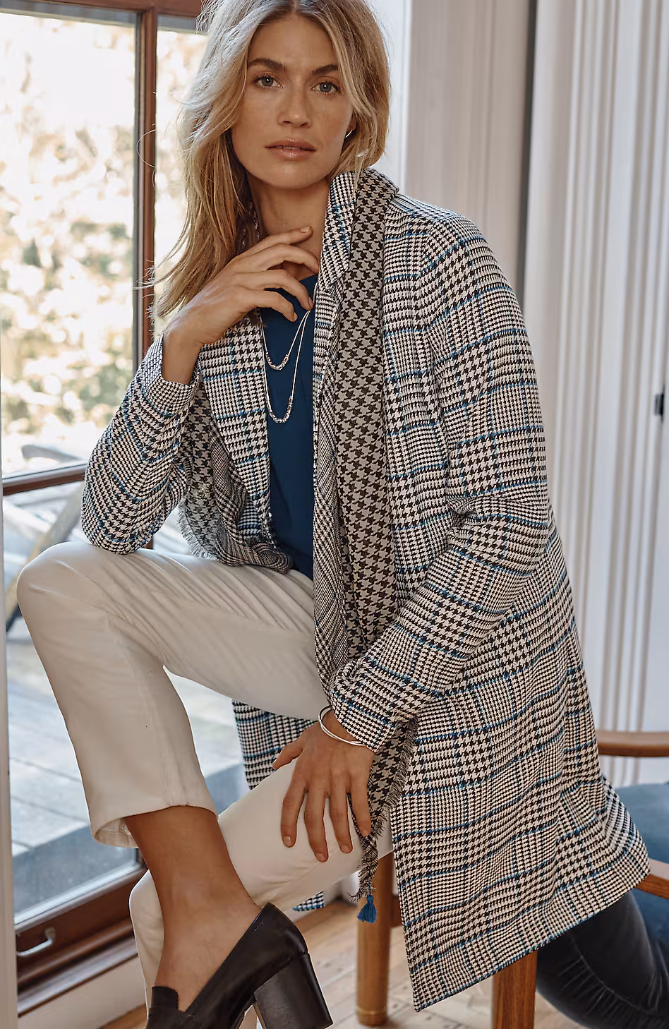 Long Plaid Duster Jacket