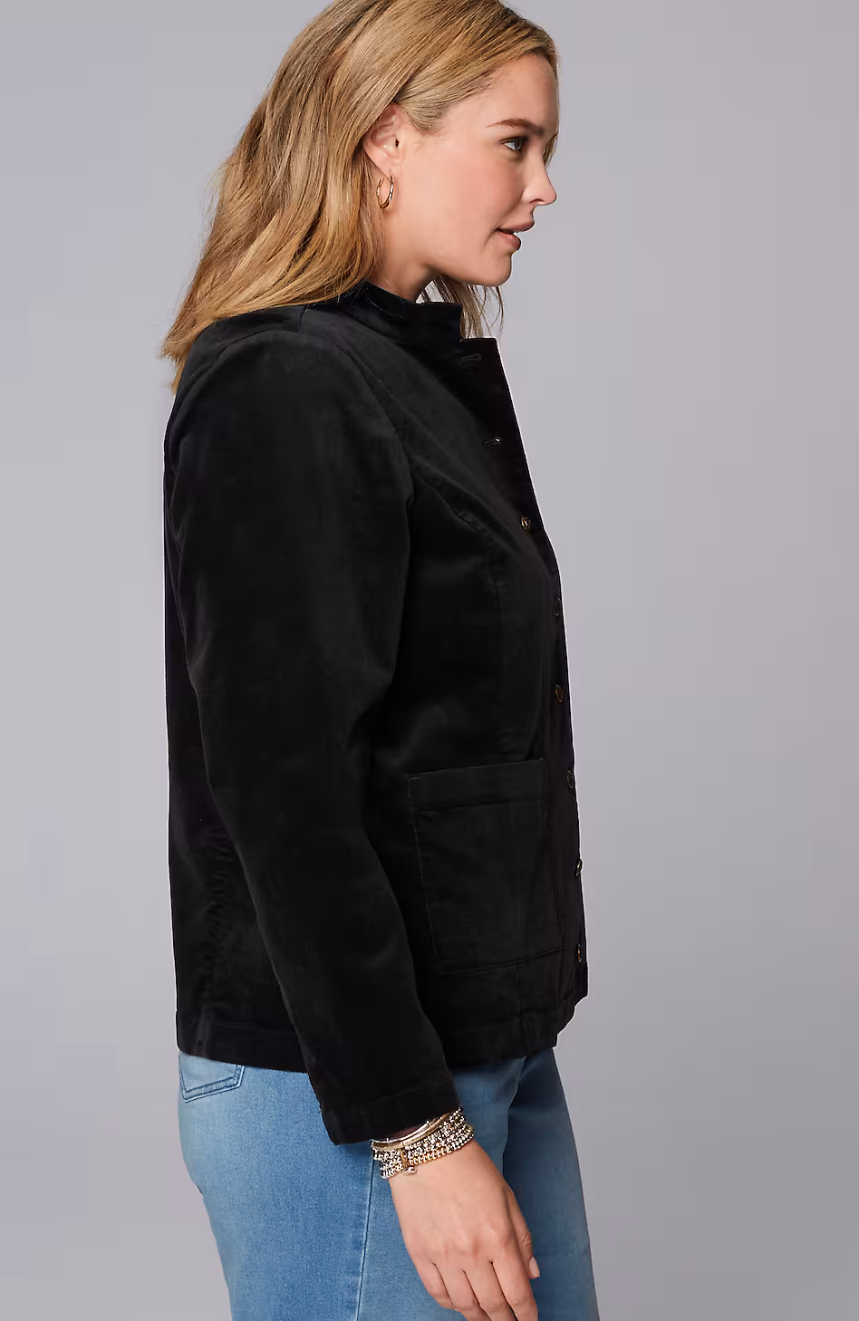 Velveteen-Stretch Military Jacket