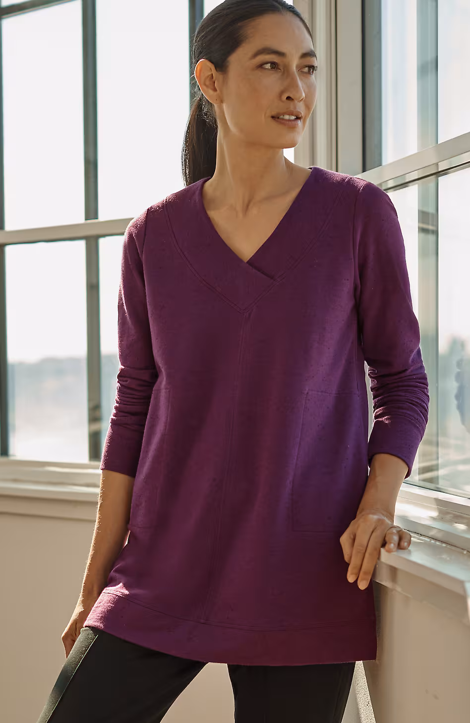 Fit Tweeded French Terry Side-Slit Tunic