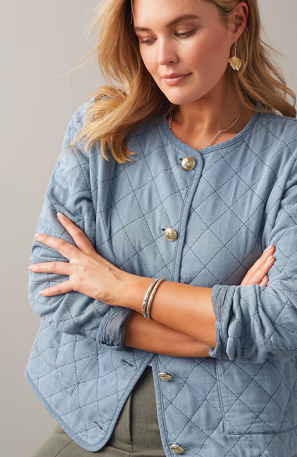 Diamond-Quilted Curved-Hem Jacket