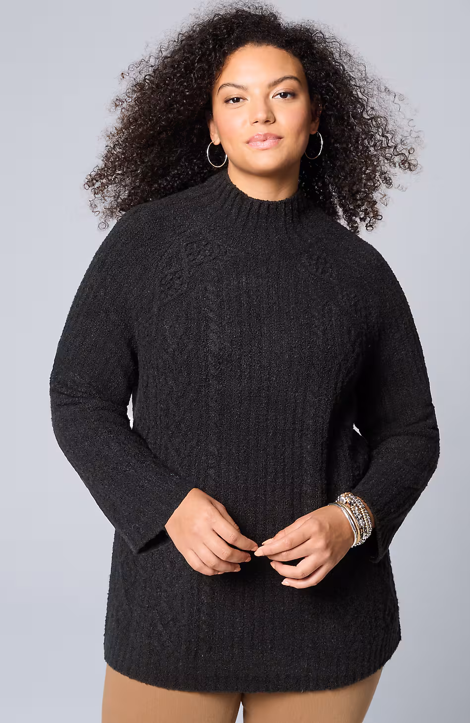 Mixed-Textures High-Neck Sweater