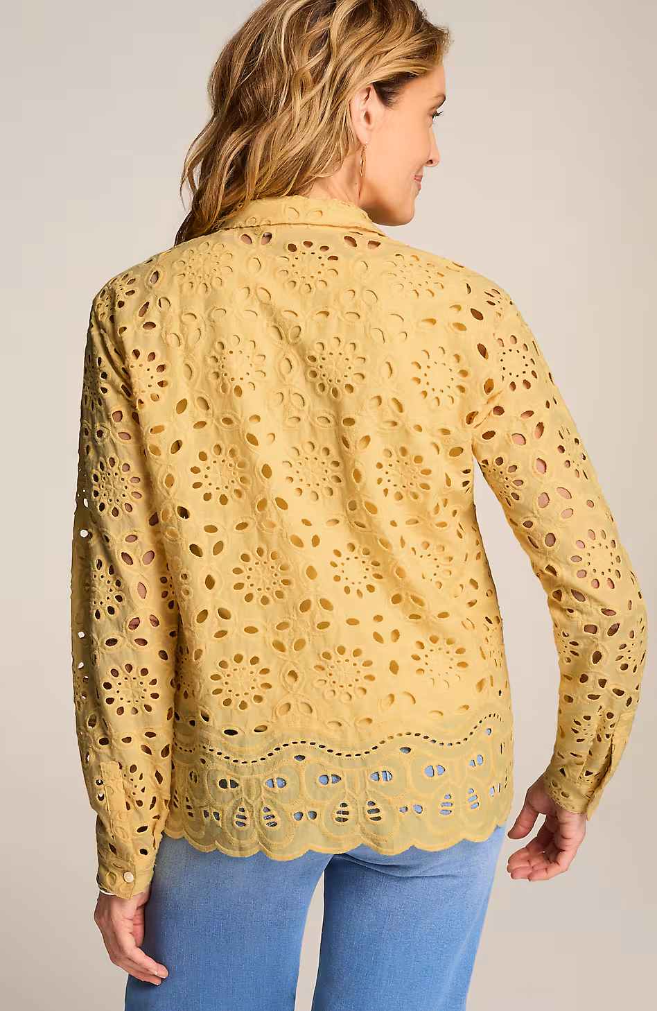 Eyelet Scalloped-Hem Shirt