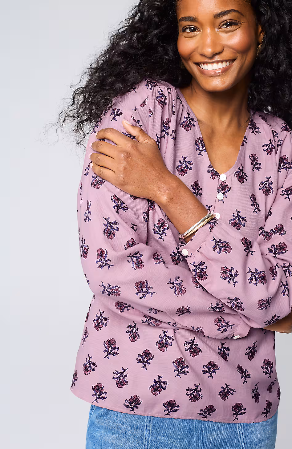 Pure Jill Organically Grown Cotton Block-Print Top