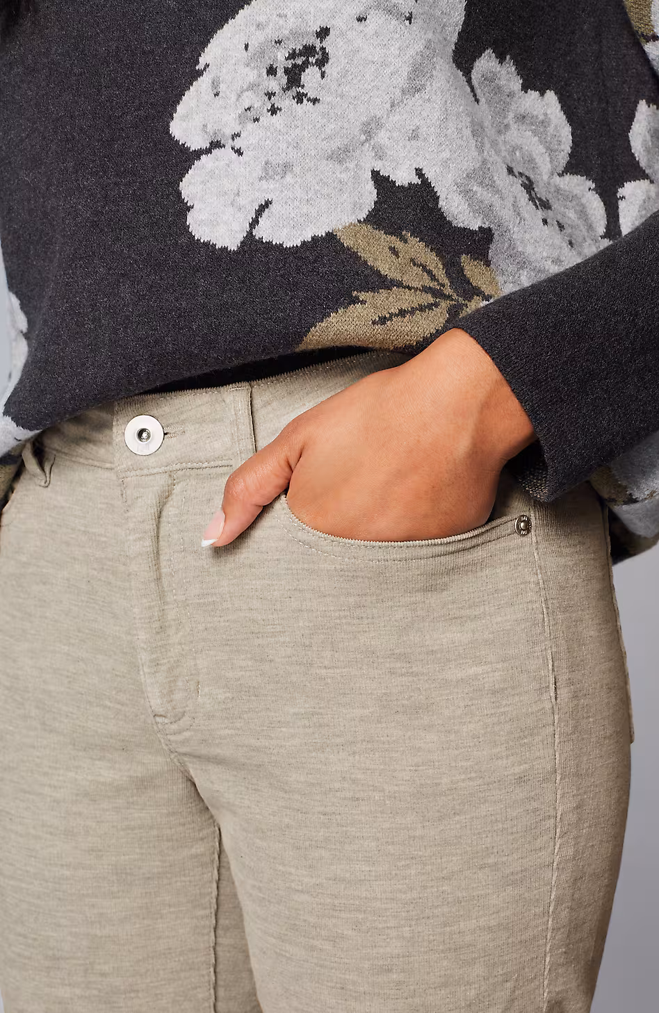 Heathered-Cord Relaxed Boyfriend Jeans