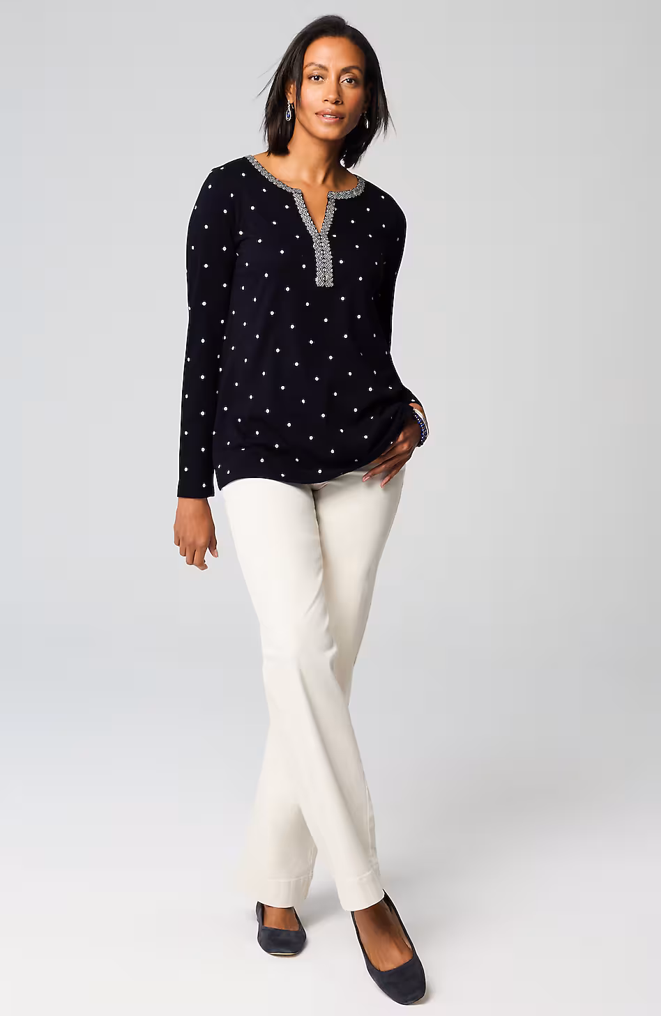 Embroidered & Printed Dot Top