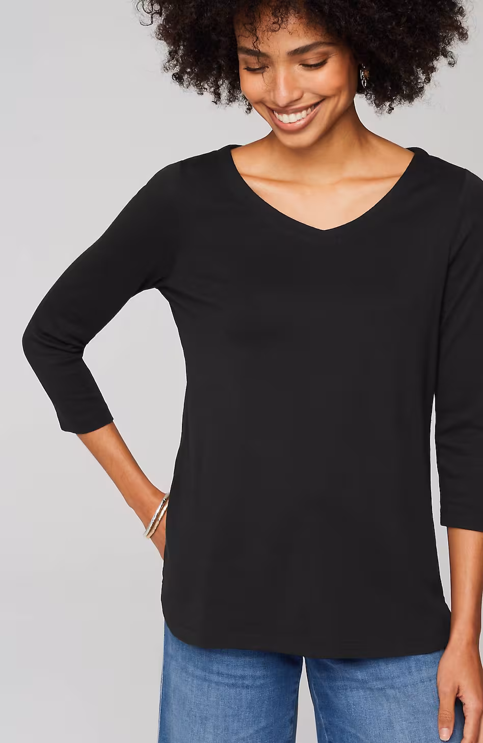 Pima 3/4-Sleeve V-Neck Tee