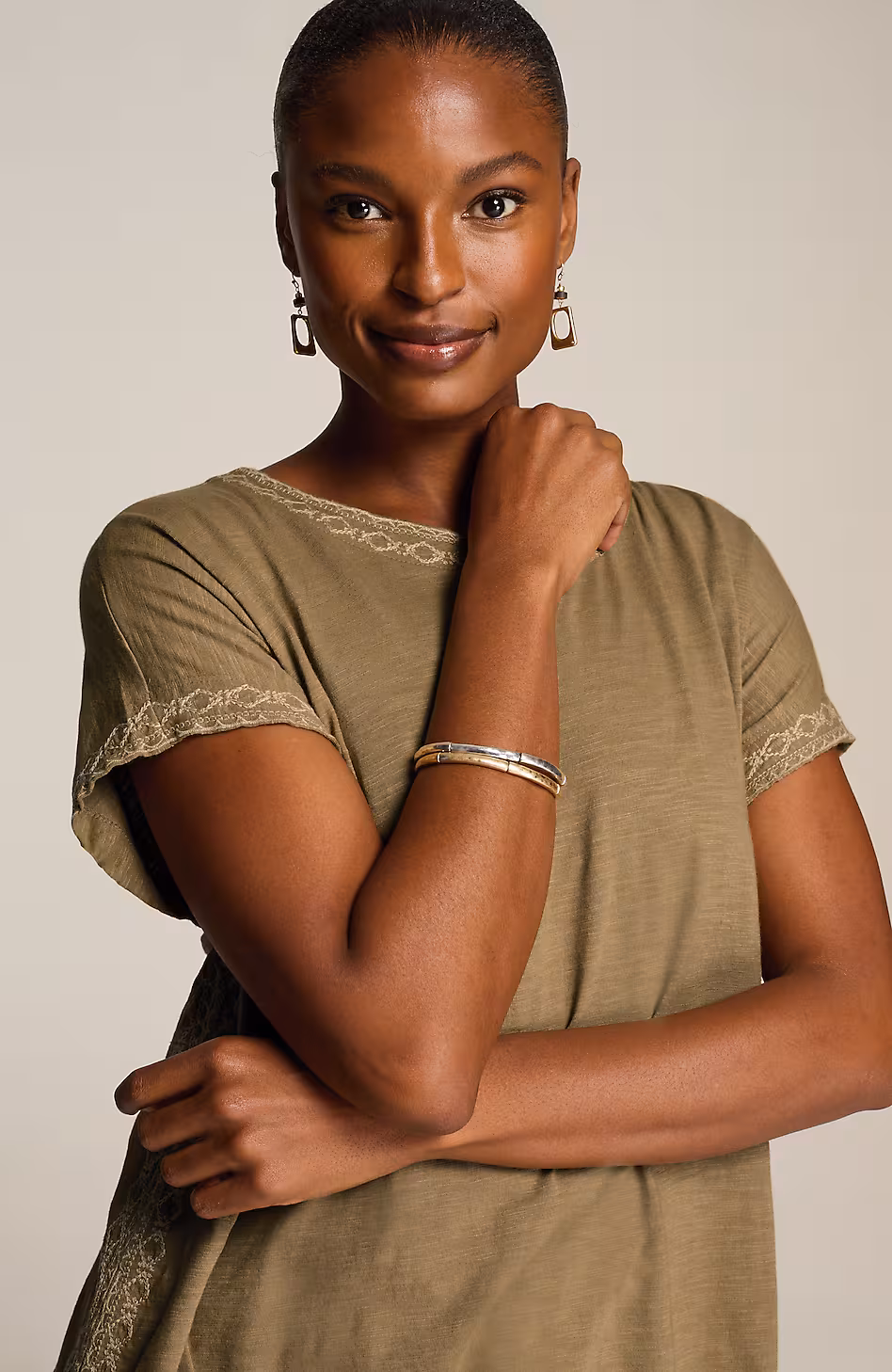 Pure Jill Embroidered Boat-Neck Top