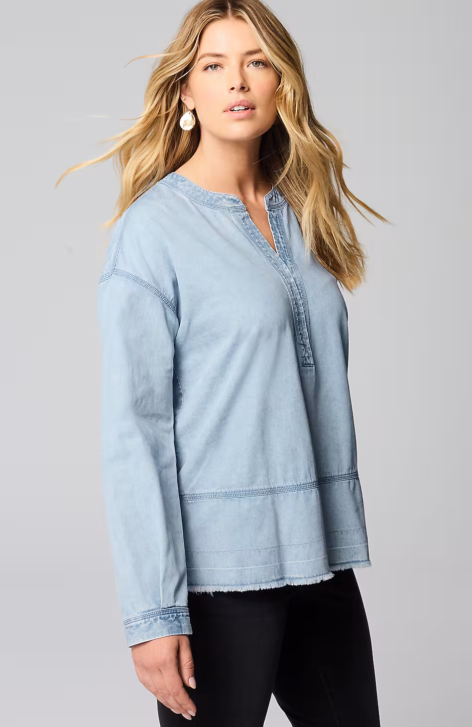 Pure Jill Indigo Split-Neck Top