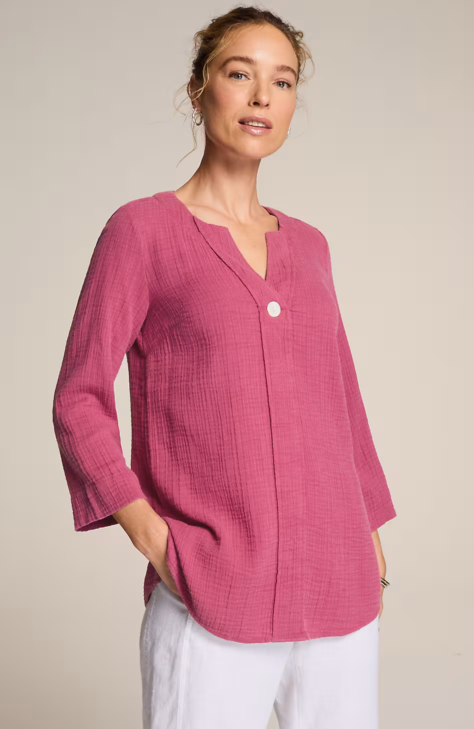 Pure Jill Cotton-Gauze One-Button Tunic