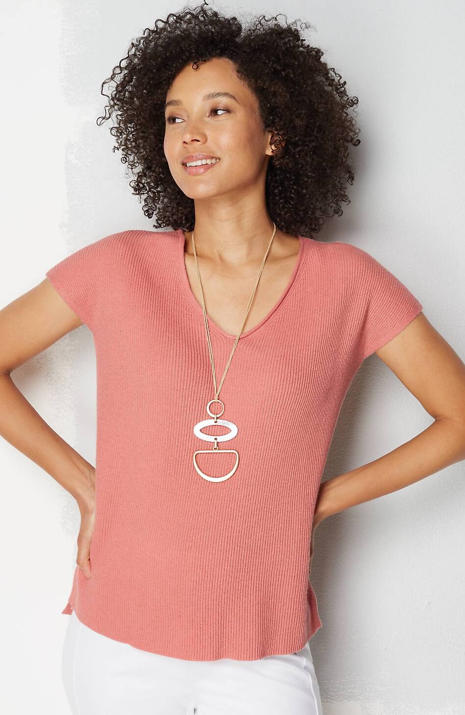 Wearever Textured V-Neck Short-Sleeve Sweater