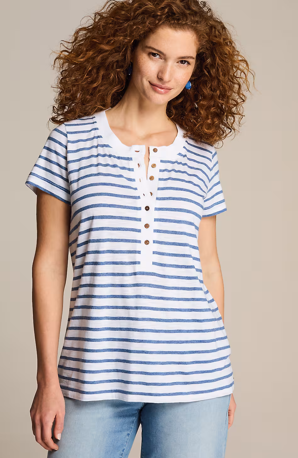 Short-Sleeve Henley Top