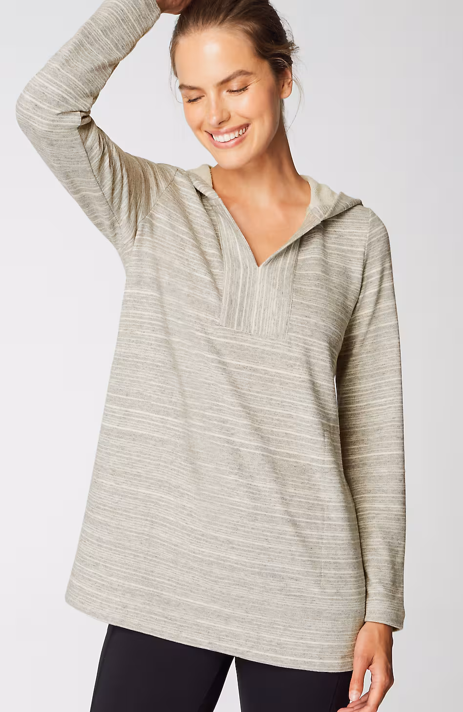 Fit Heathered-Stripes Hooded Tunic