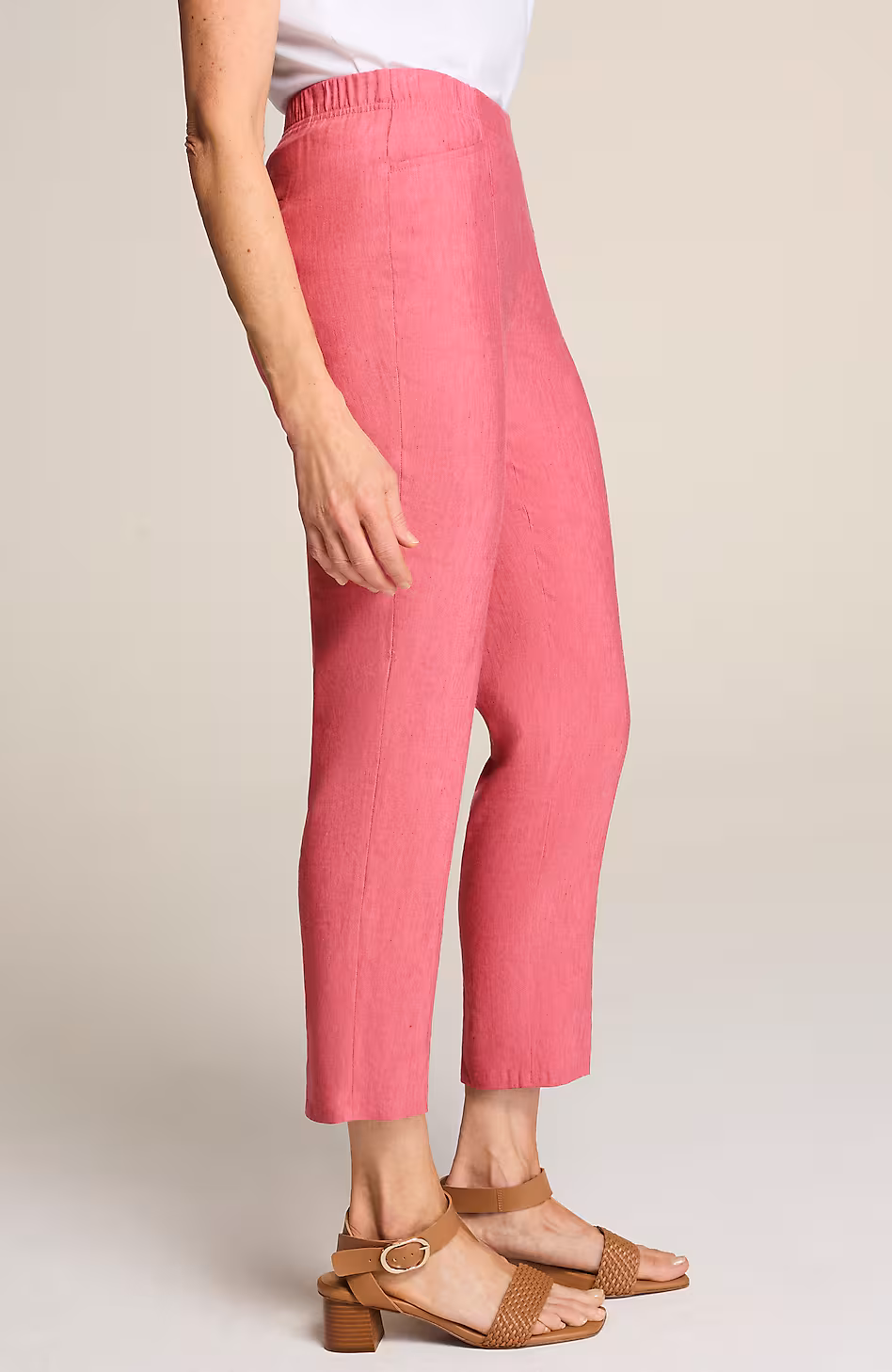 Linen-Stretch Angled-Pocket Slim-Leg Pants