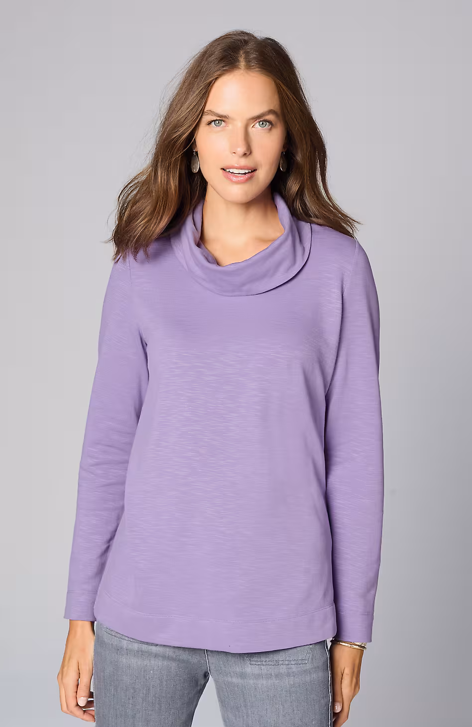 Brushed-Fleece Cowl-Neck Knit Top