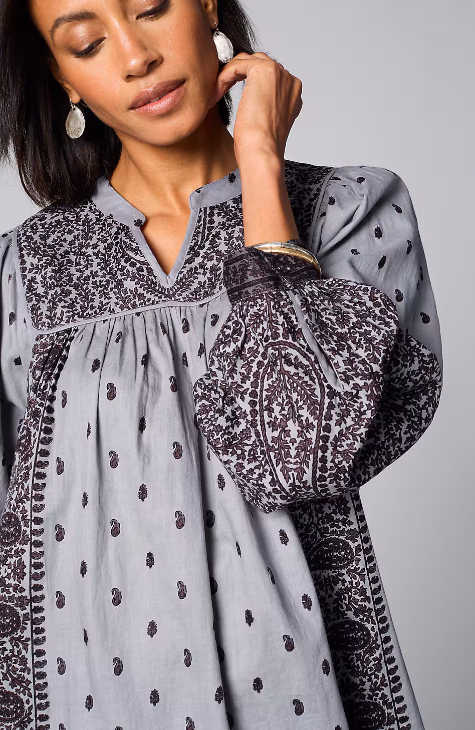 Pure Jill Block-Printed Paisley Top